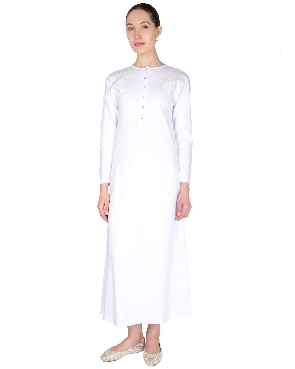Women's 100% Cotton Full-Length Nightgown with Floral Motif - Charming Charlie