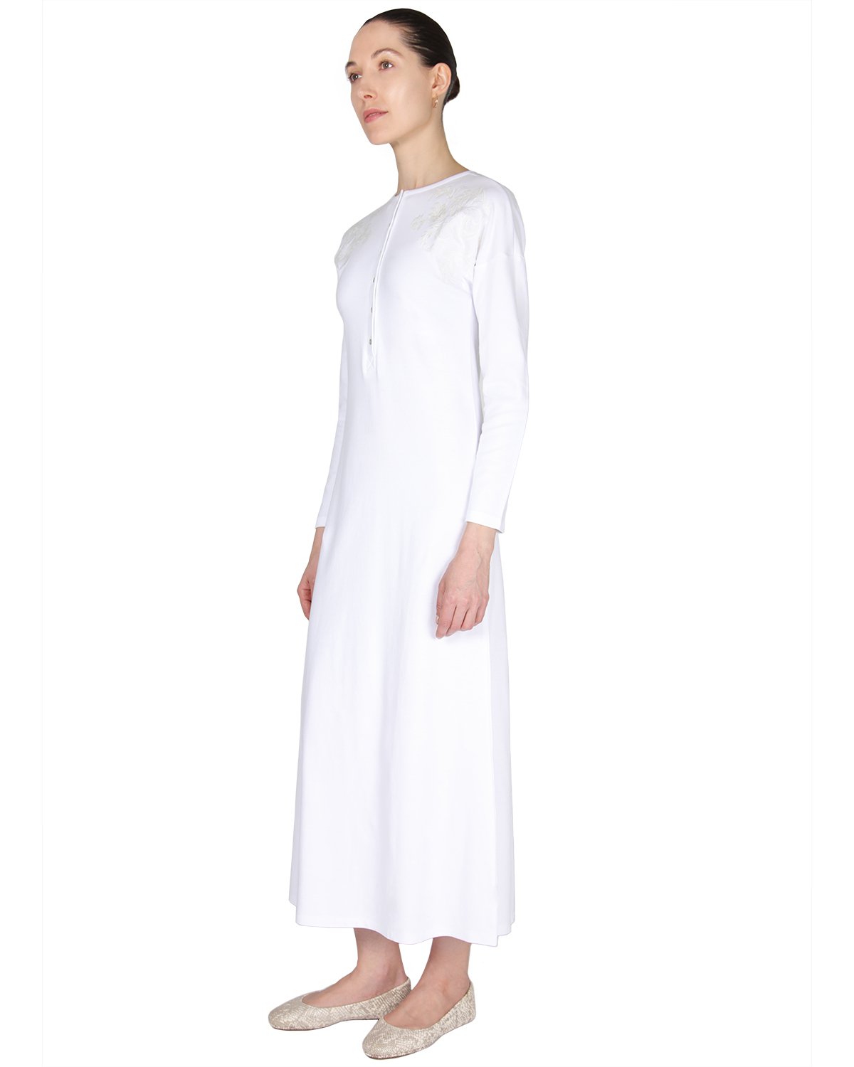 Women's 100% Cotton Full-Length Nightgown with Floral Motif - Charming Charlie
