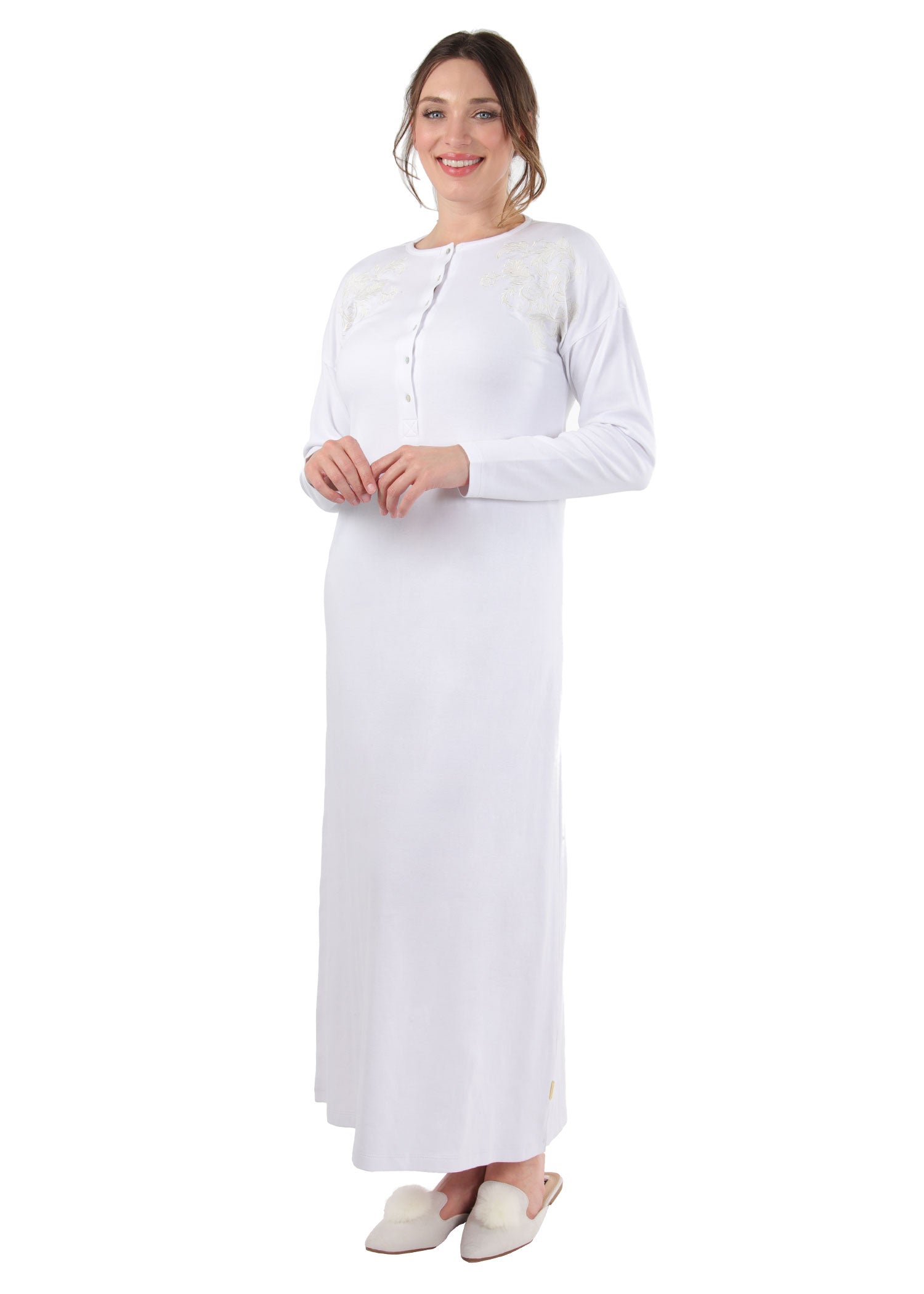 Women's 100% Cotton Full-Length Nightgown with Floral Motif - Charming Charlie