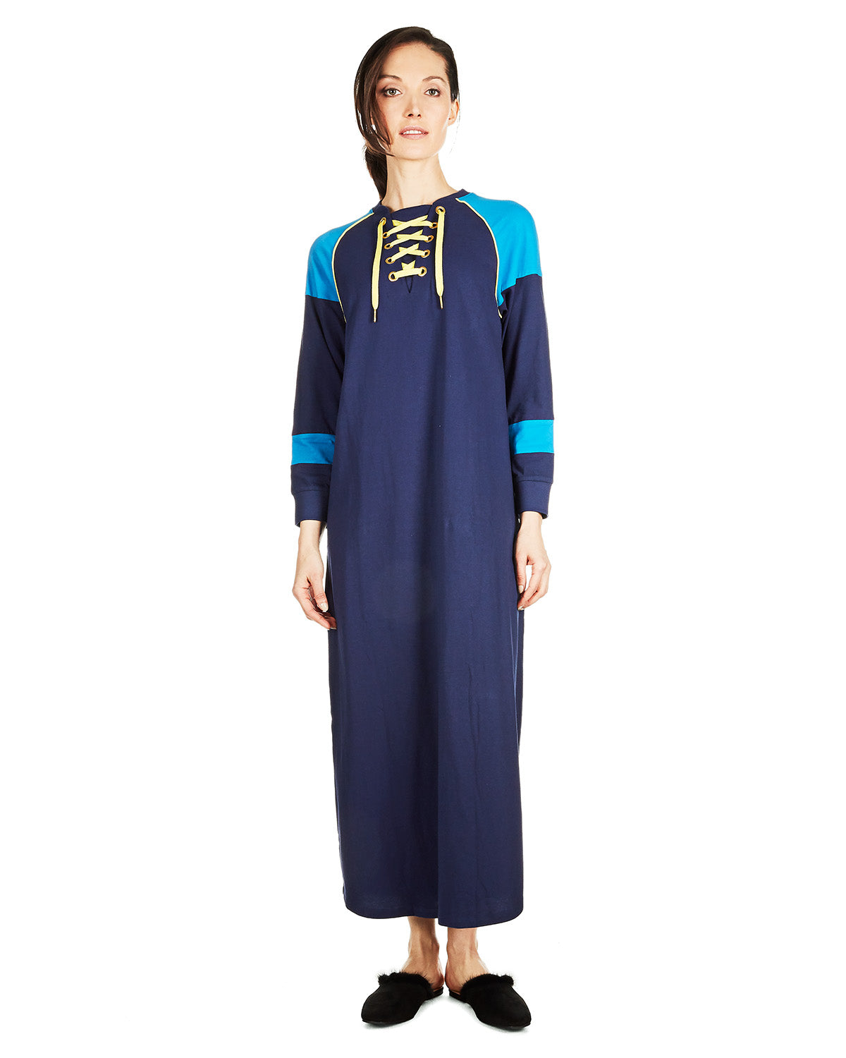Women's 100% Cotton Ultra Soft Lace Up Long Sweatshirt Gown - Charming Charlie