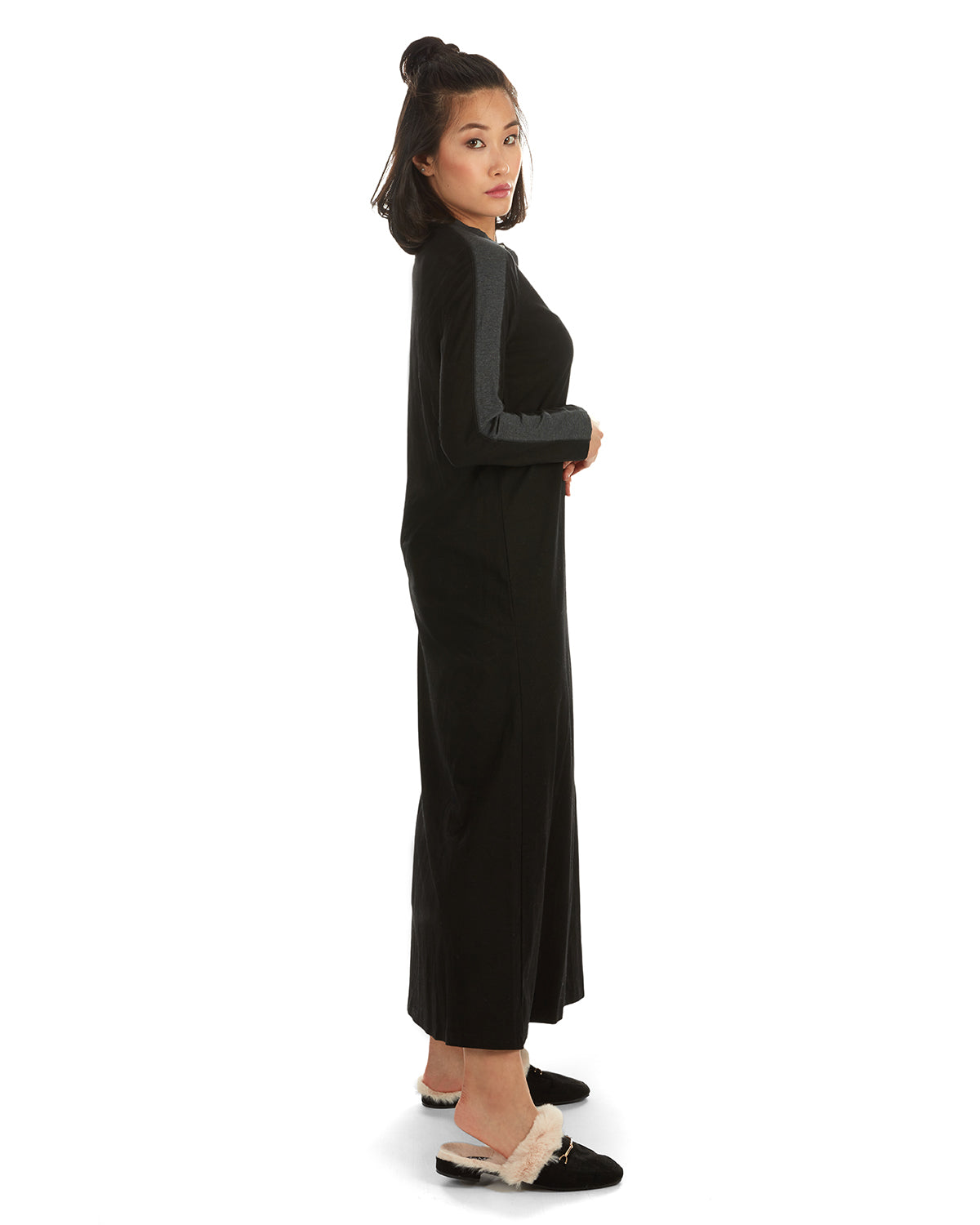 Women's Modest Long Placket Ankle-Length Cotton Blend Gown - Charming Charlie
