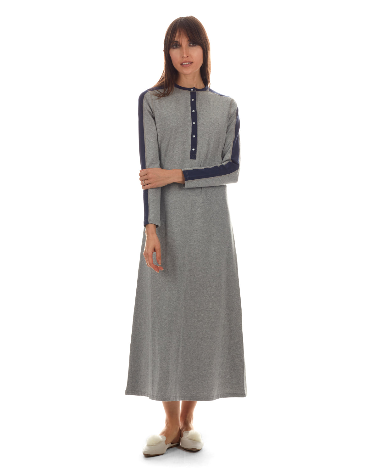 Women's Modest Long Placket Ankle-Length Cotton Blend Gown - Charming Charlie