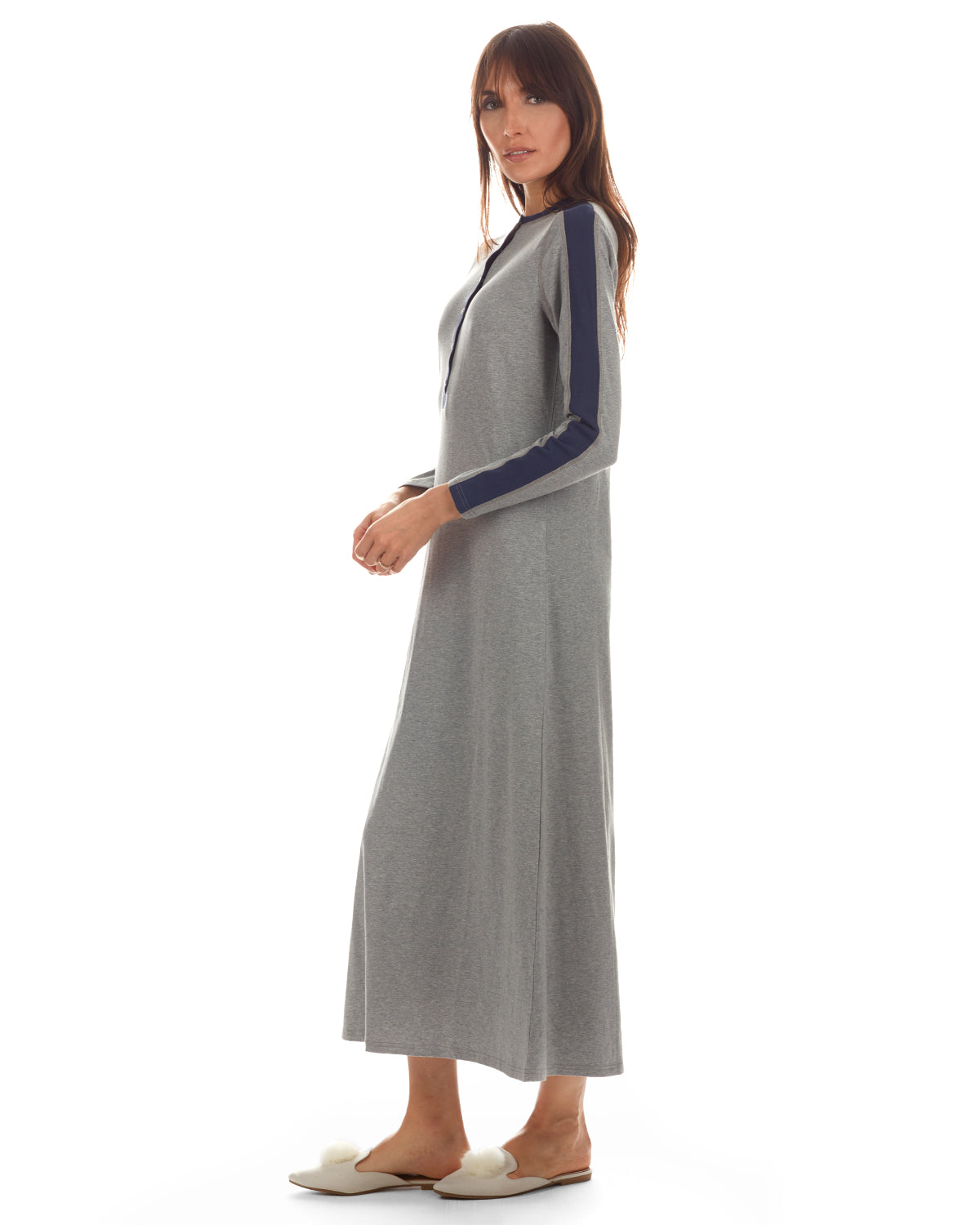 Women's Modest Long Placket Ankle-Length Cotton Blend Gown - Charming Charlie