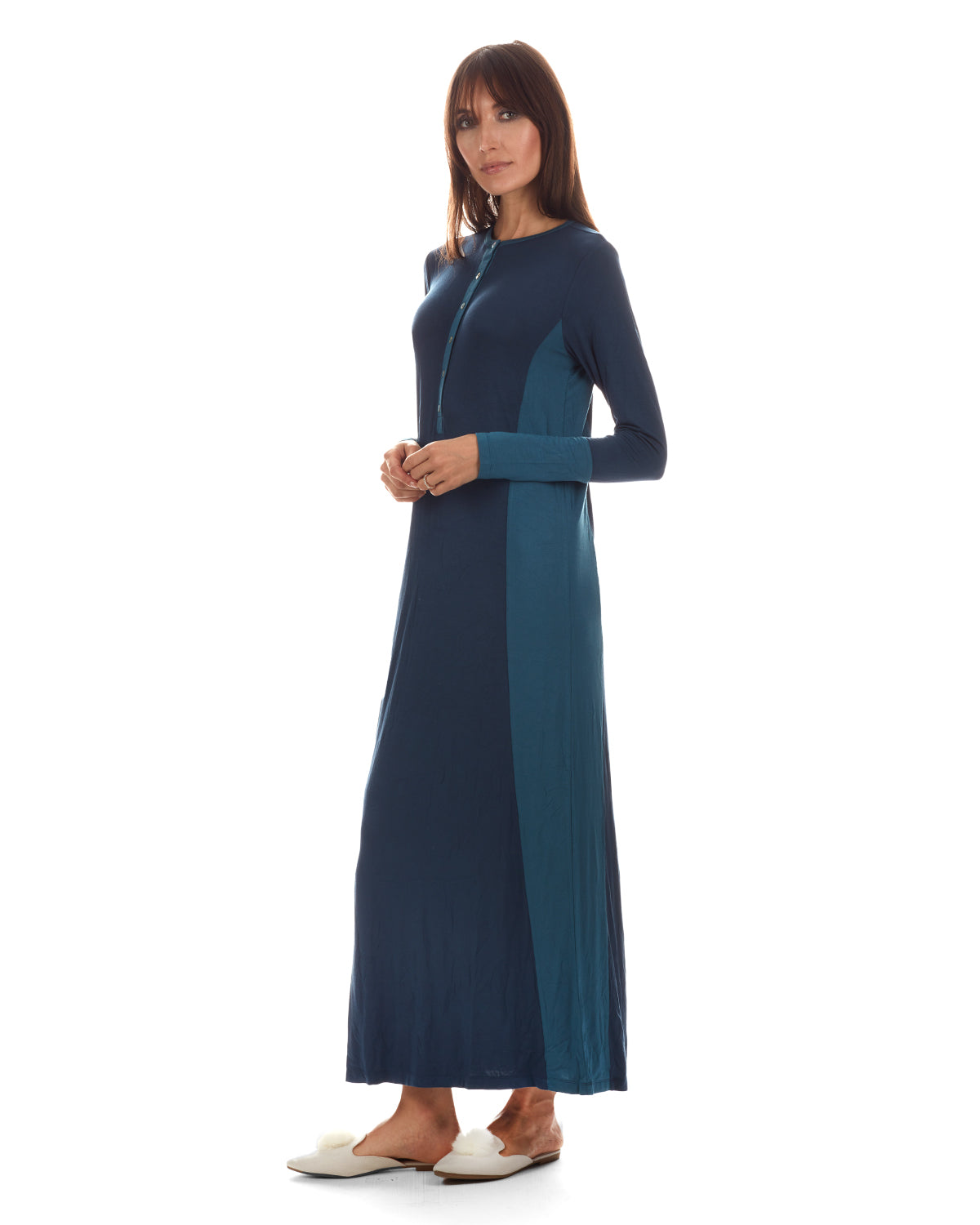 Women's Two-Tone Button-Accent Soft Full-Length Nightgown - Charming Charlie