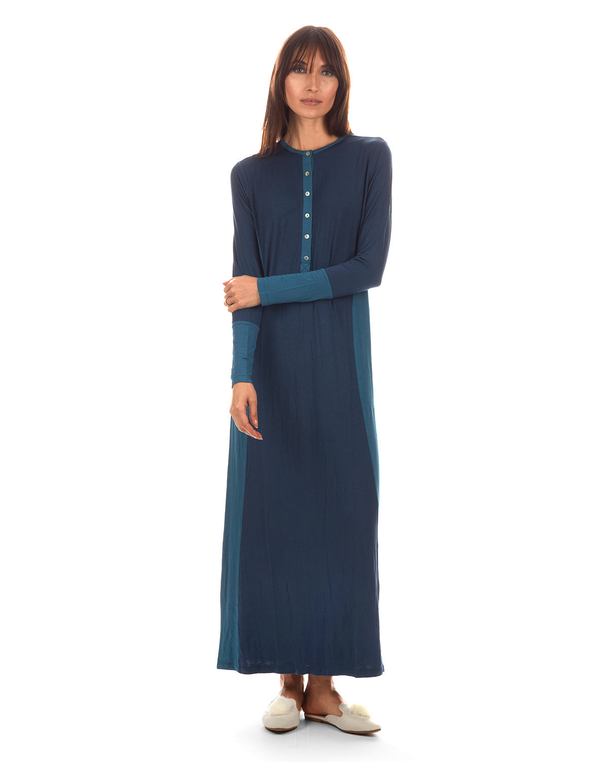 Women's Two-Tone Button-Accent Soft Full-Length Nightgown - Charming Charlie