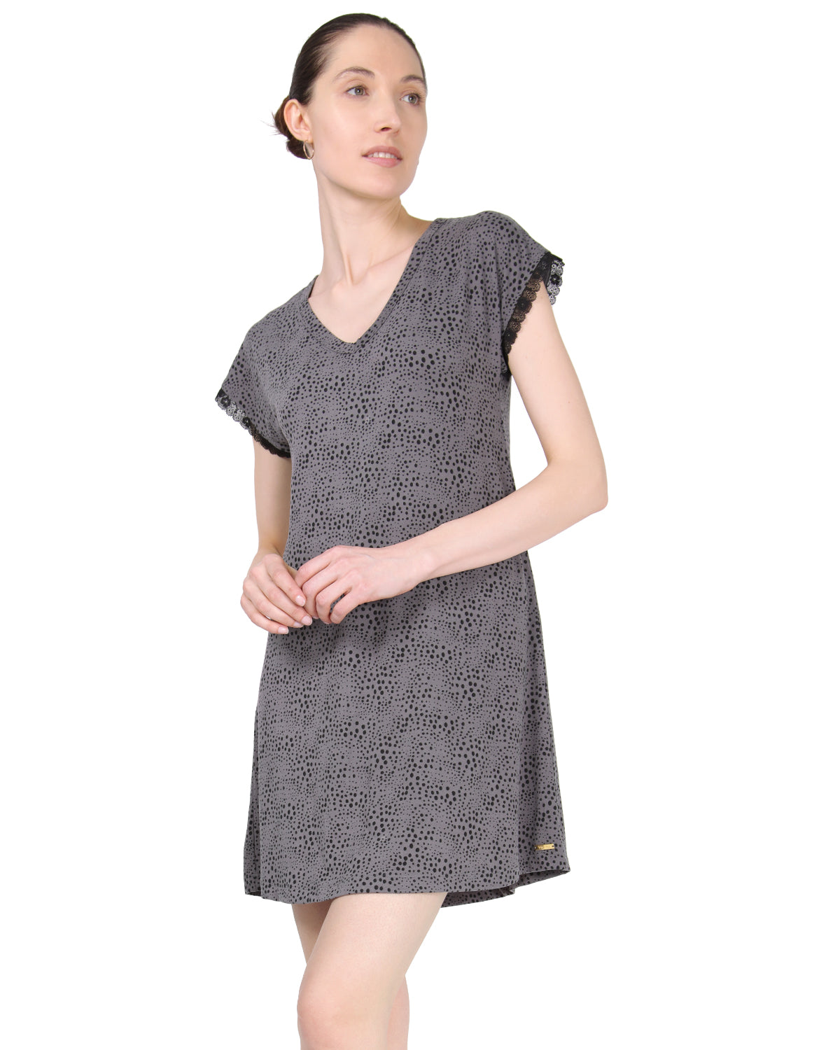 Women's Ultra-Soft Lace Trim V-Neck Animal Print Sleep Shirt - Charming Charlie