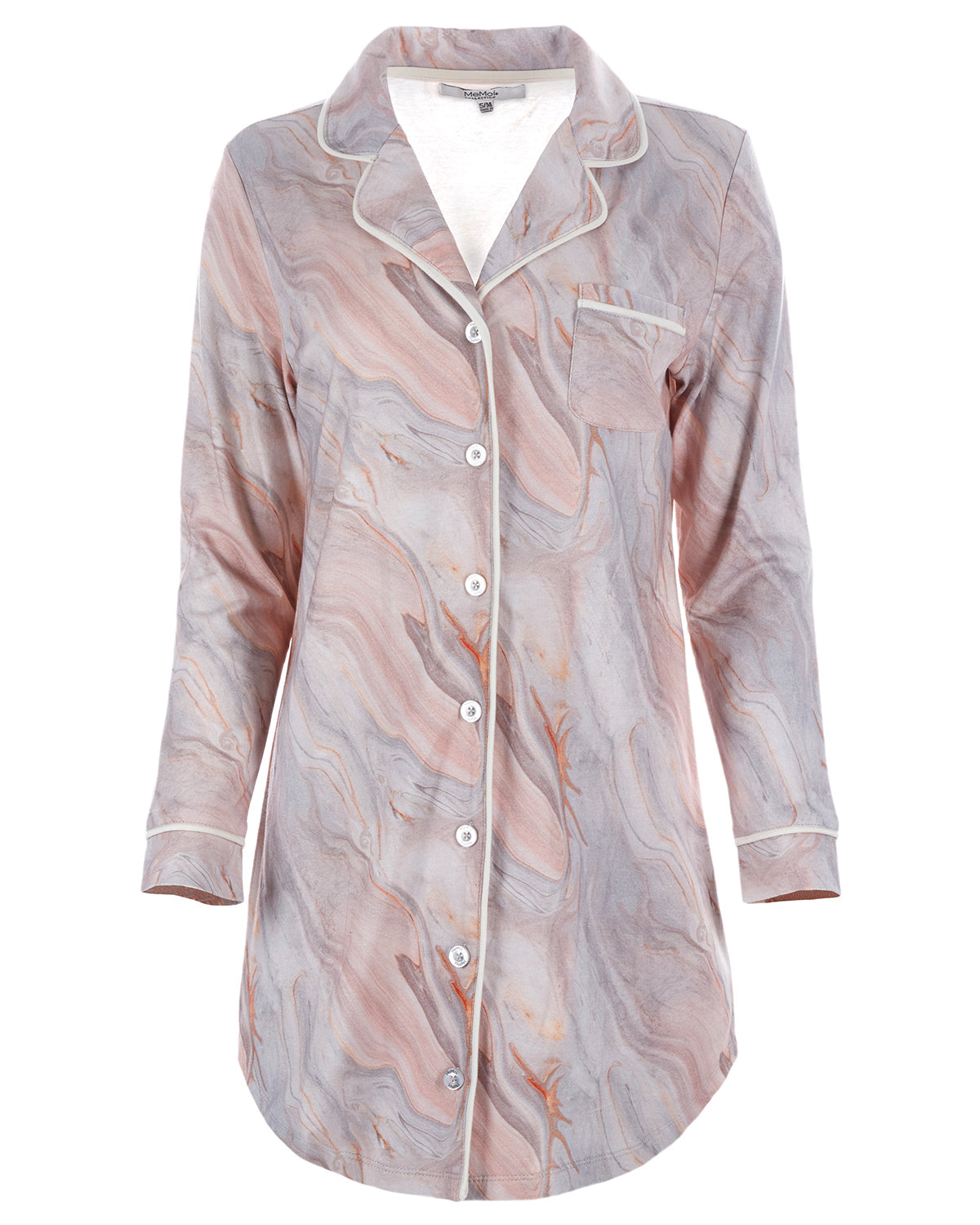 Women's Pastel Marble Print Cotton Blend Button-Down Nightshirt - Charming Charlie