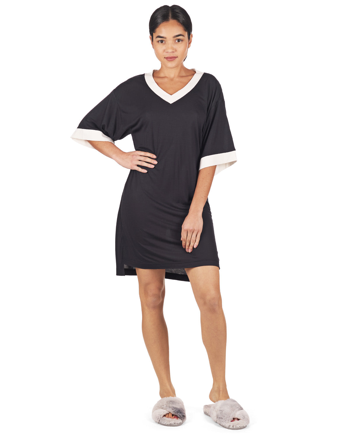 Women's Contrast Trim Basic Loose Modal Sleepshirt - Charming Charlie