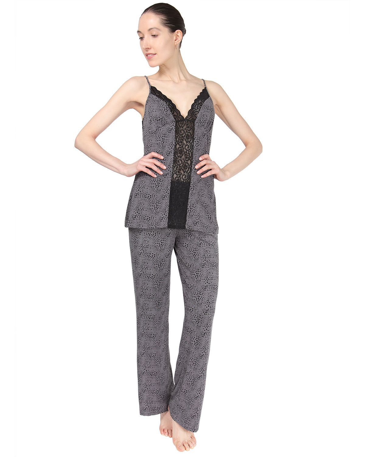 Women's Lace Trim Animal Print Lightweight Cami Pajama Set - Charming Charlie