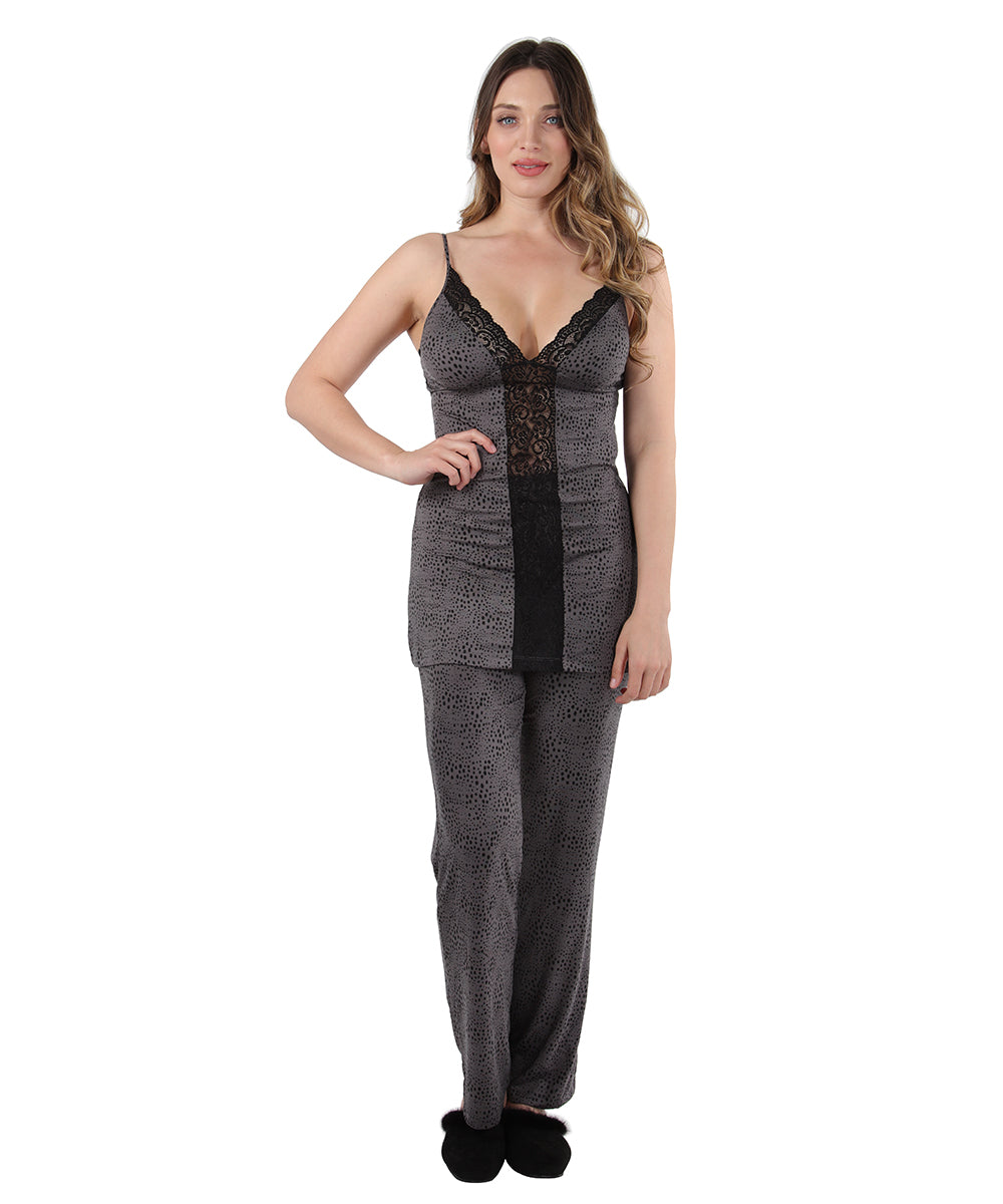 Women's Lace Trim Animal Print Lightweight Cami Pajama Set - Charming Charlie