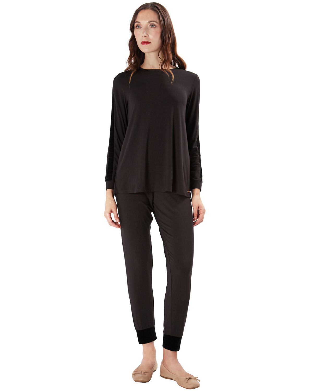 Women's Velvet Racing Stripe Trim Long Sleeve Pajama Set - Charming Charlie