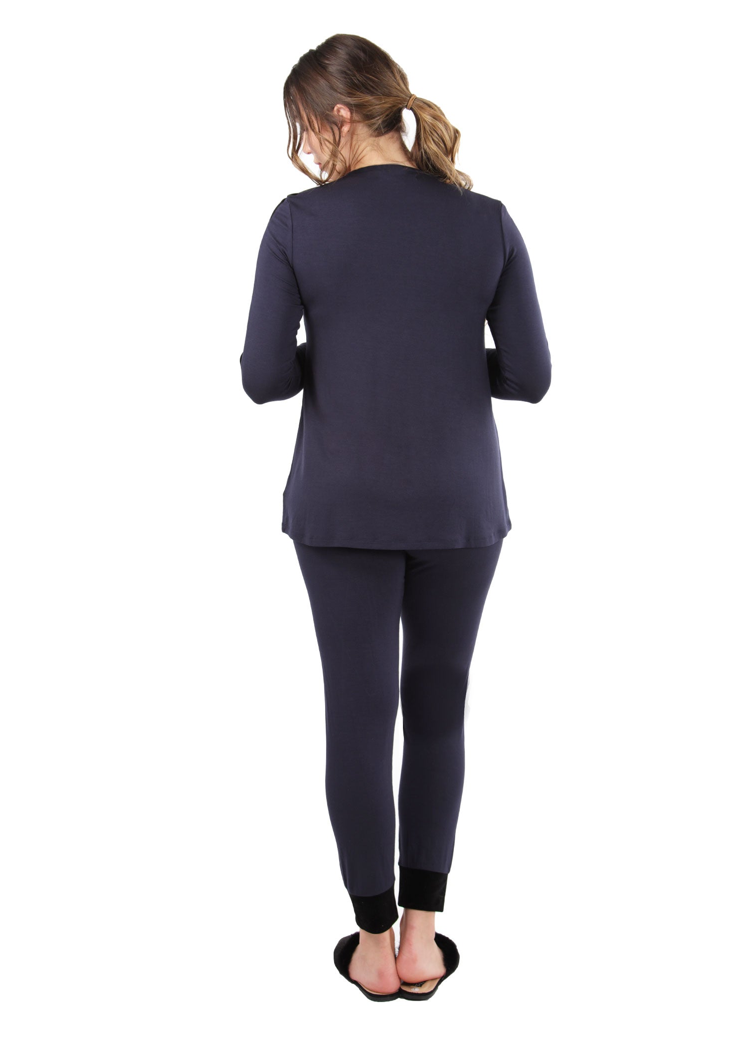 Women's Velvet Racing Stripe Trim Long Sleeve Pajama Set - Charming Charlie