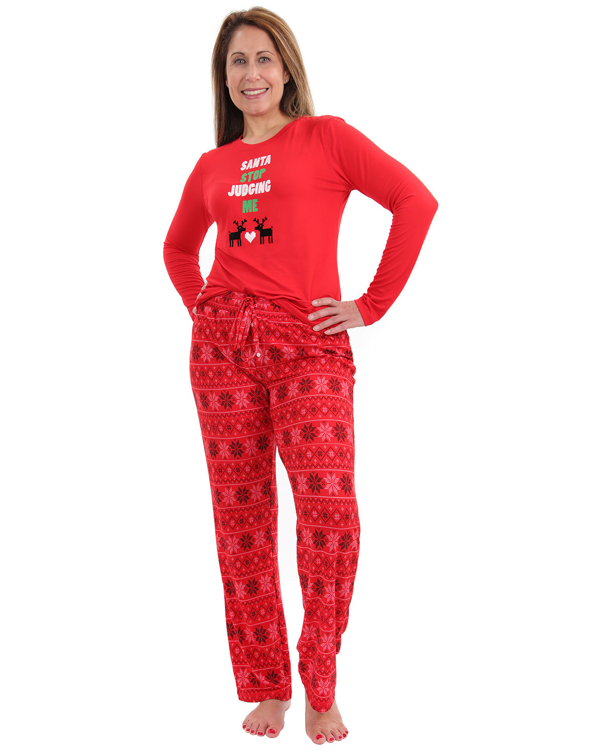 Women's Santa Don't Judge Me Snowflake Love Two-Piece PJ Set - Charming Charlie