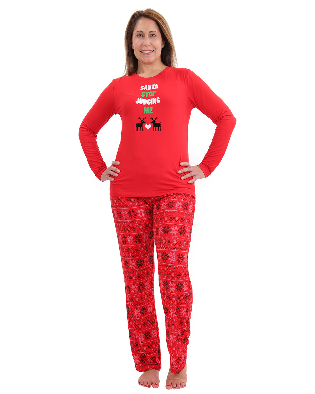 Women's Santa Don't Judge Me Snowflake Love Two-Piece PJ Set - Charming Charlie