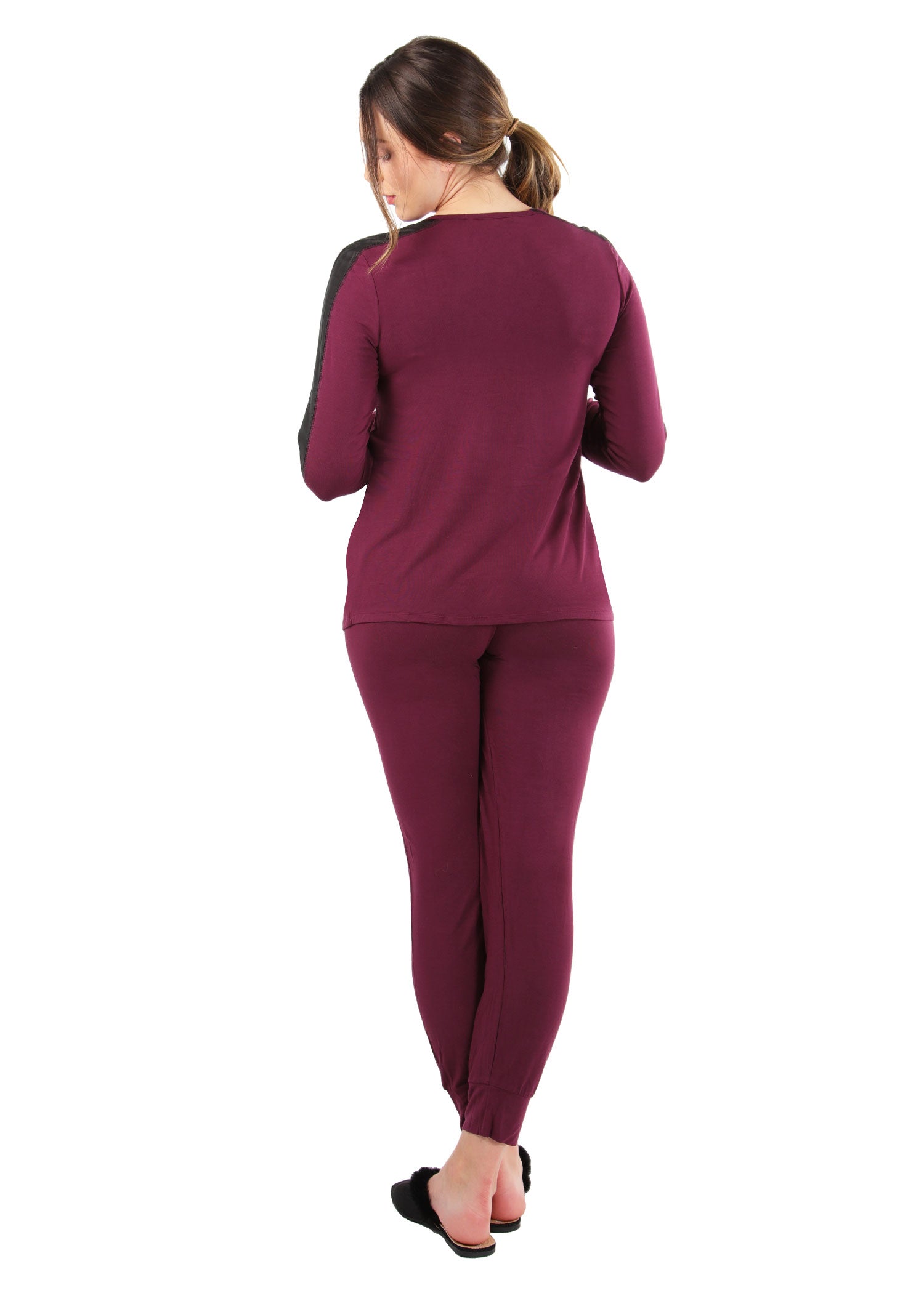 Women's Satin Trim Long Sleeve Matching Pajama Set - Charming Charlie