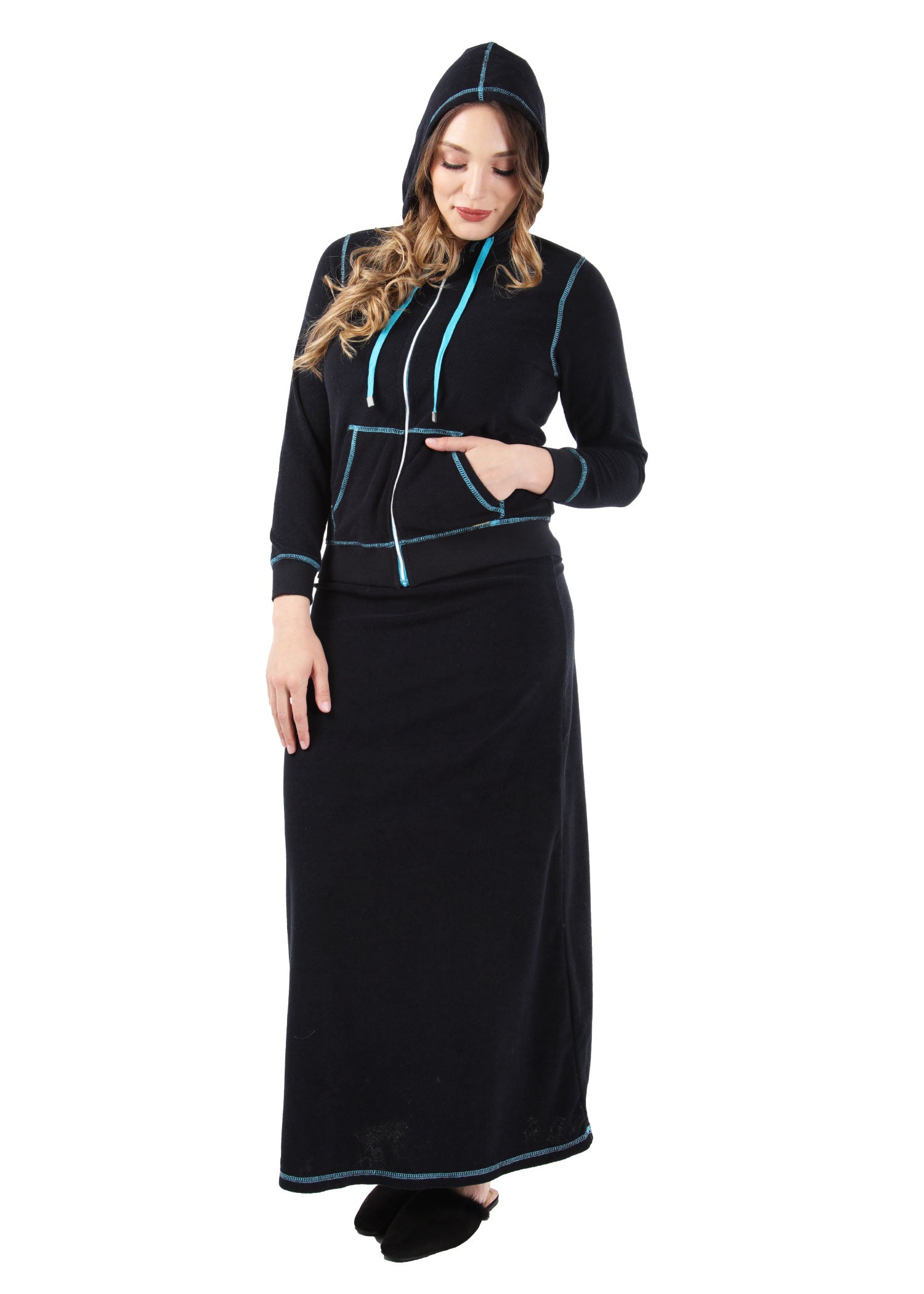 Women's Terry Cloth Cotton Blend Hooded Jacket and Skirt Set - Charming Charlie