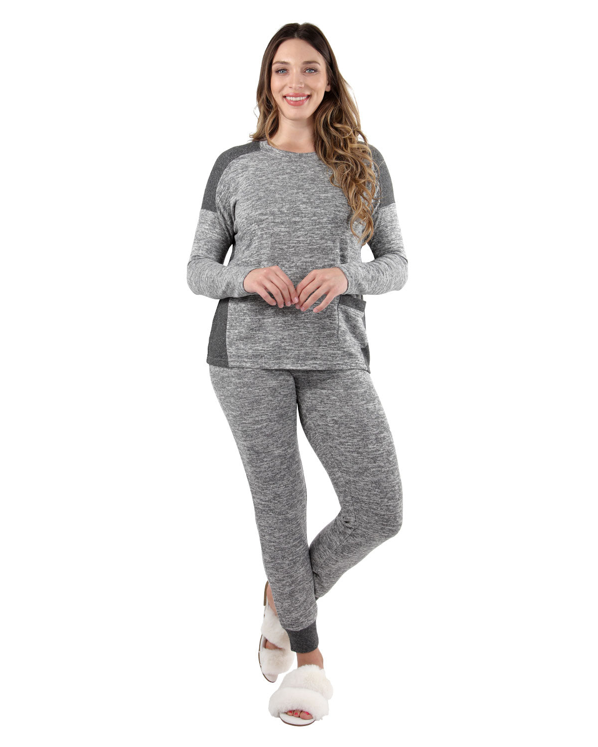 Women's Colorblock Heathered Sweater-Knit Pajama Set - Charming Charlie