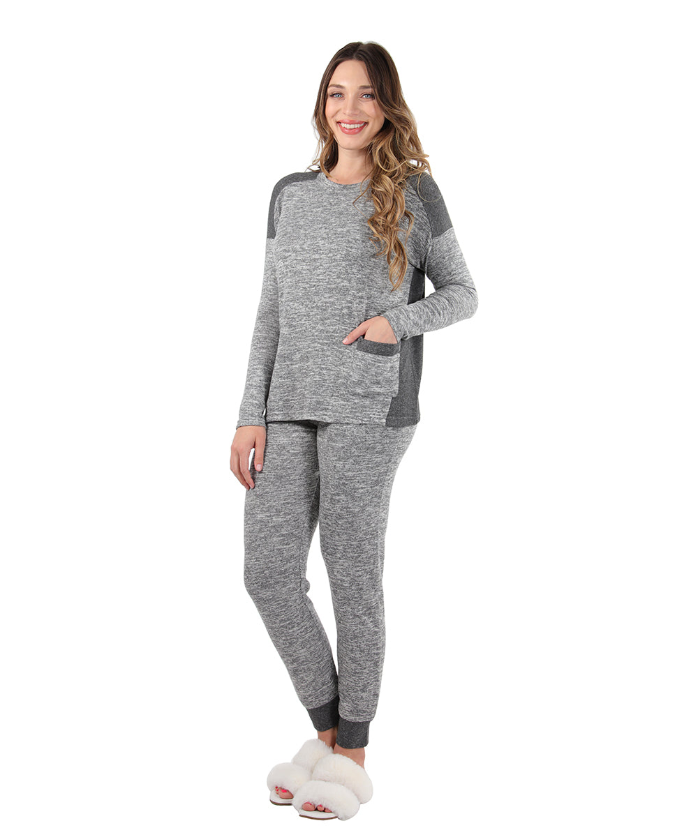 Women's Colorblock Heathered Sweater-Knit Pajama Set - Charming Charlie