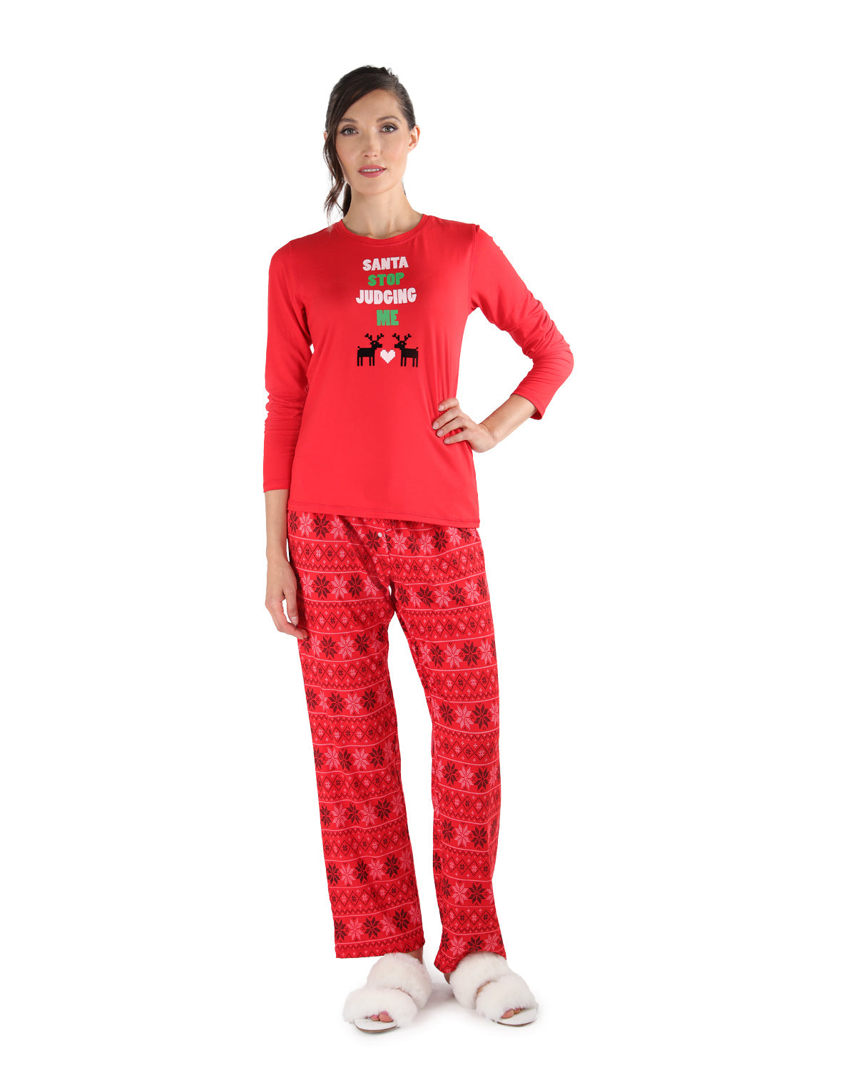 Women's Santa Don't Judge Me Snowflake Love Two-Piece PJ Set - Charming Charlie