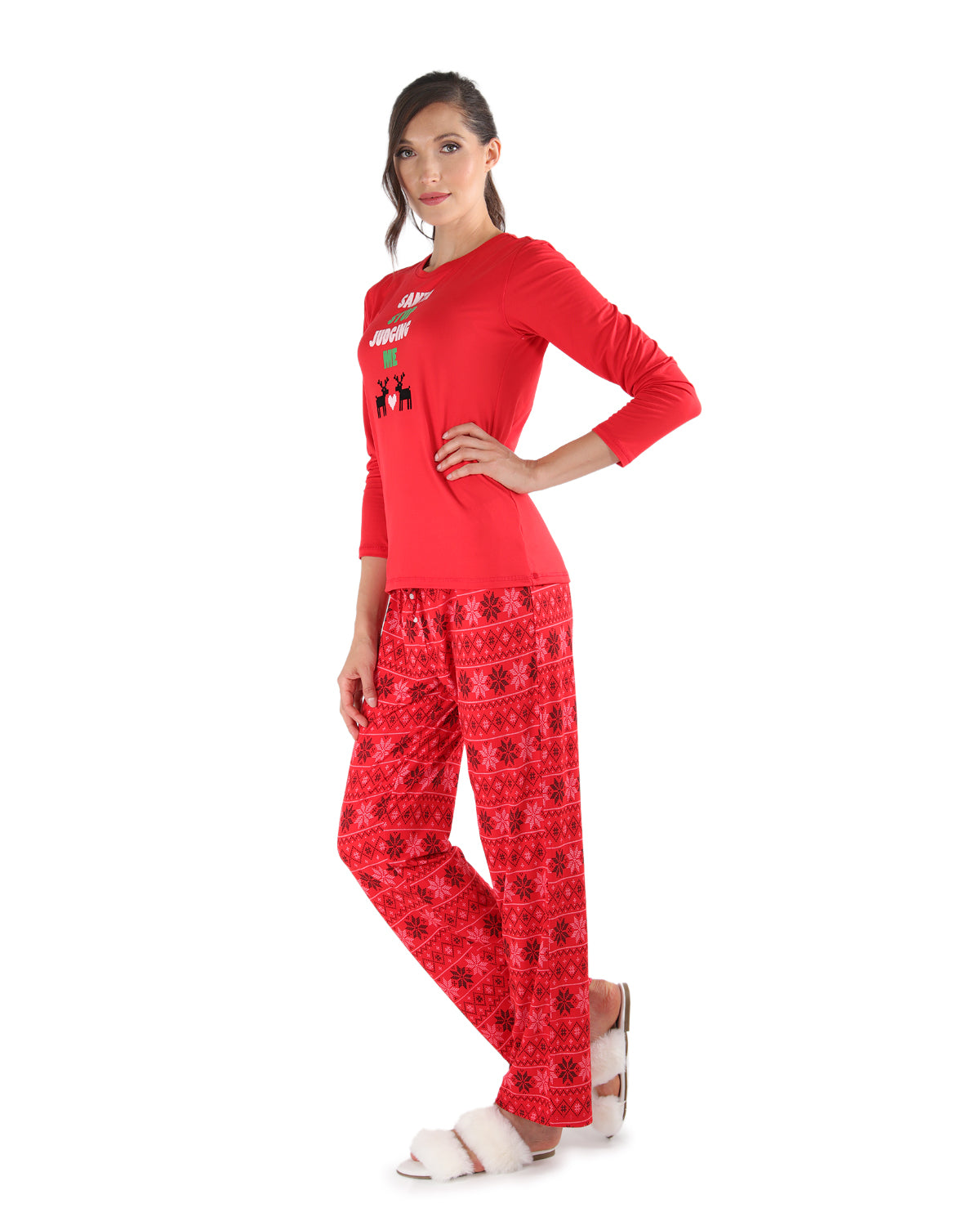 Women's Santa Don't Judge Me Snowflake Love Two-Piece PJ Set - Charming Charlie