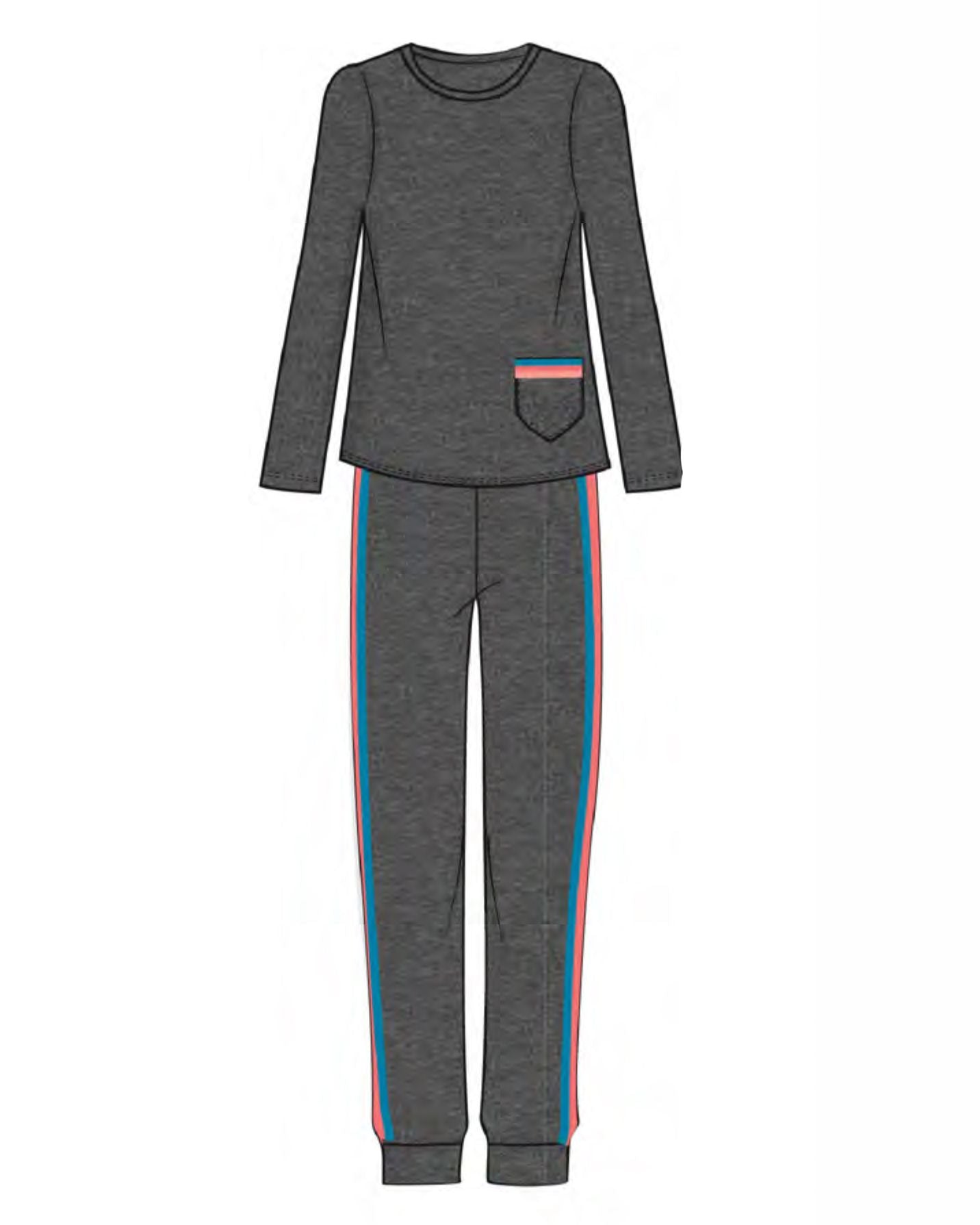Women's 100% Cotton Three Tone Striped Camper Pajama Set - Charming Charlie
