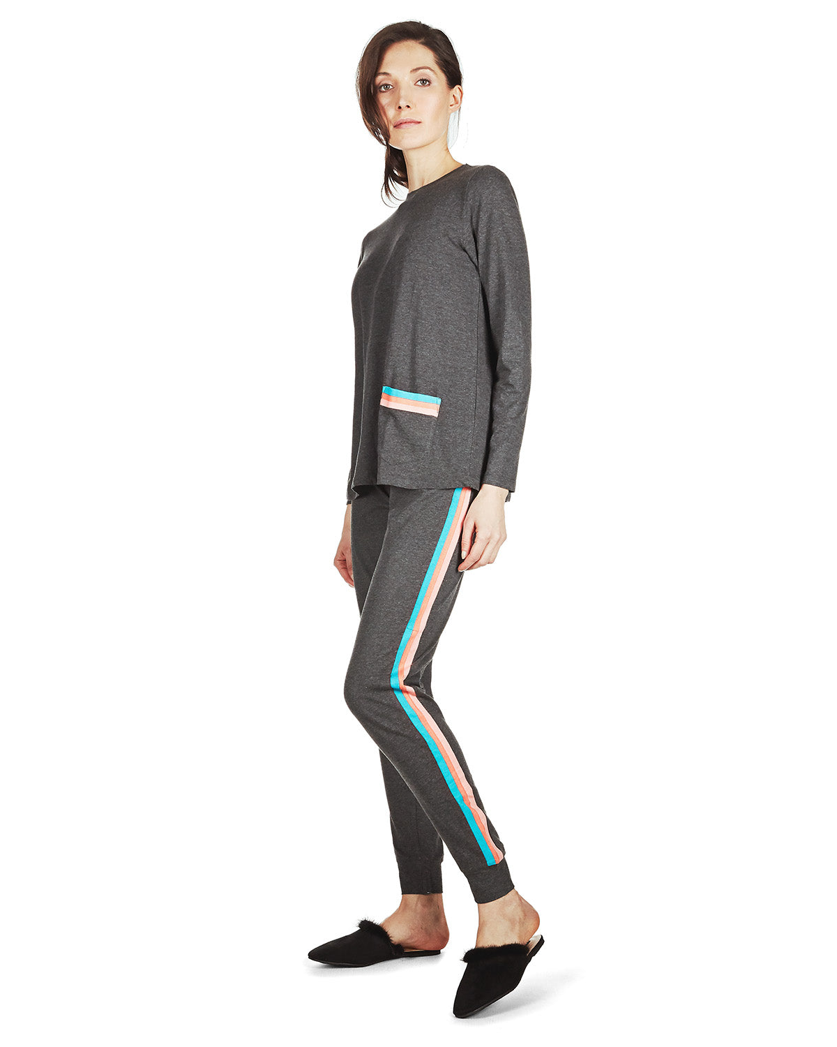 Women's 100% Cotton Three Tone Striped Camper Pajama Set - Charming Charlie
