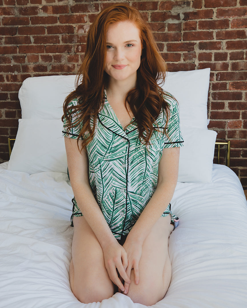 Women's Palm Play Notch Collar Cotton Blend Pajama Set - Charming Charlie