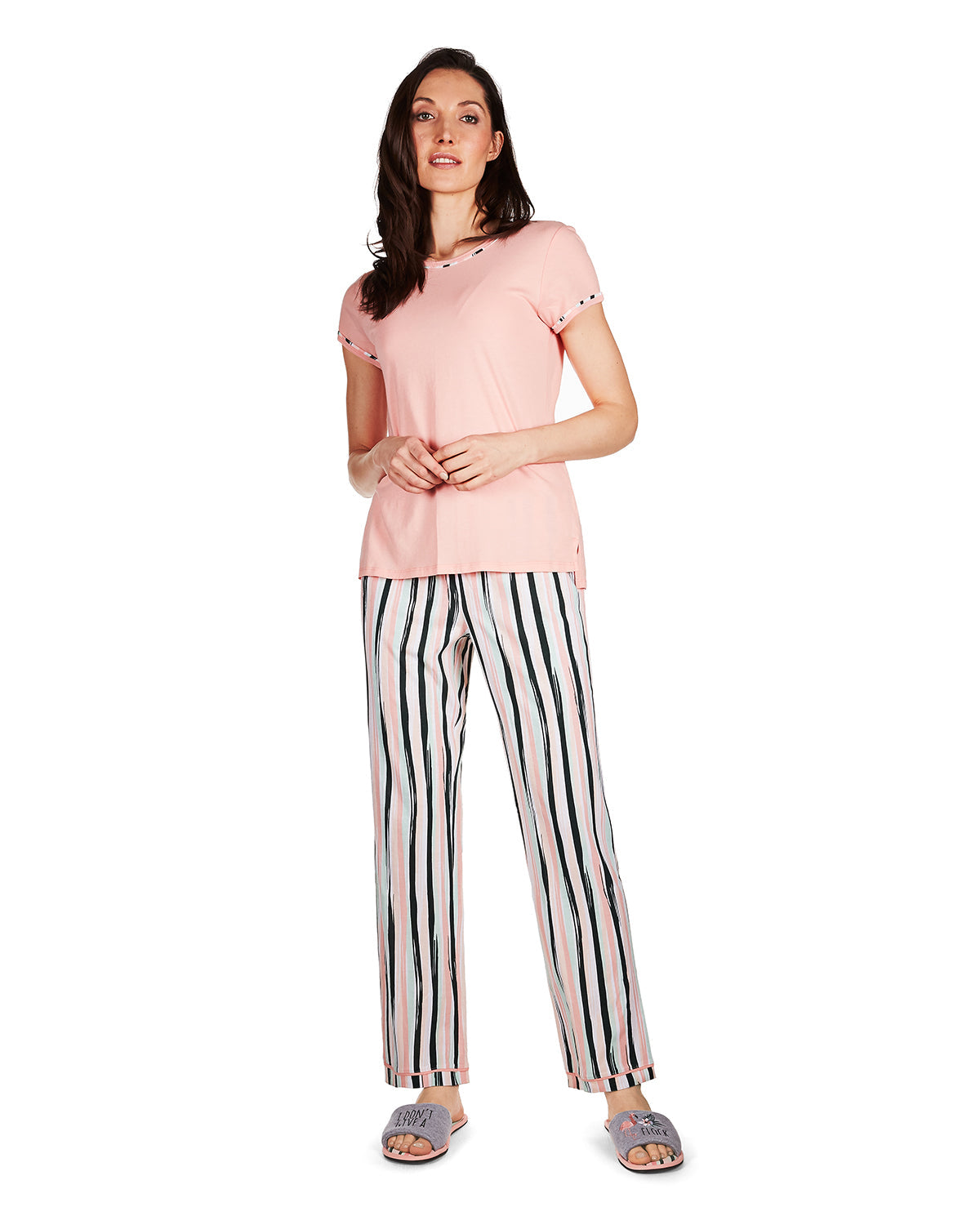 Women's Get Tropical T-Shirt and Striped Pants Pajama Set - Charming Charlie
