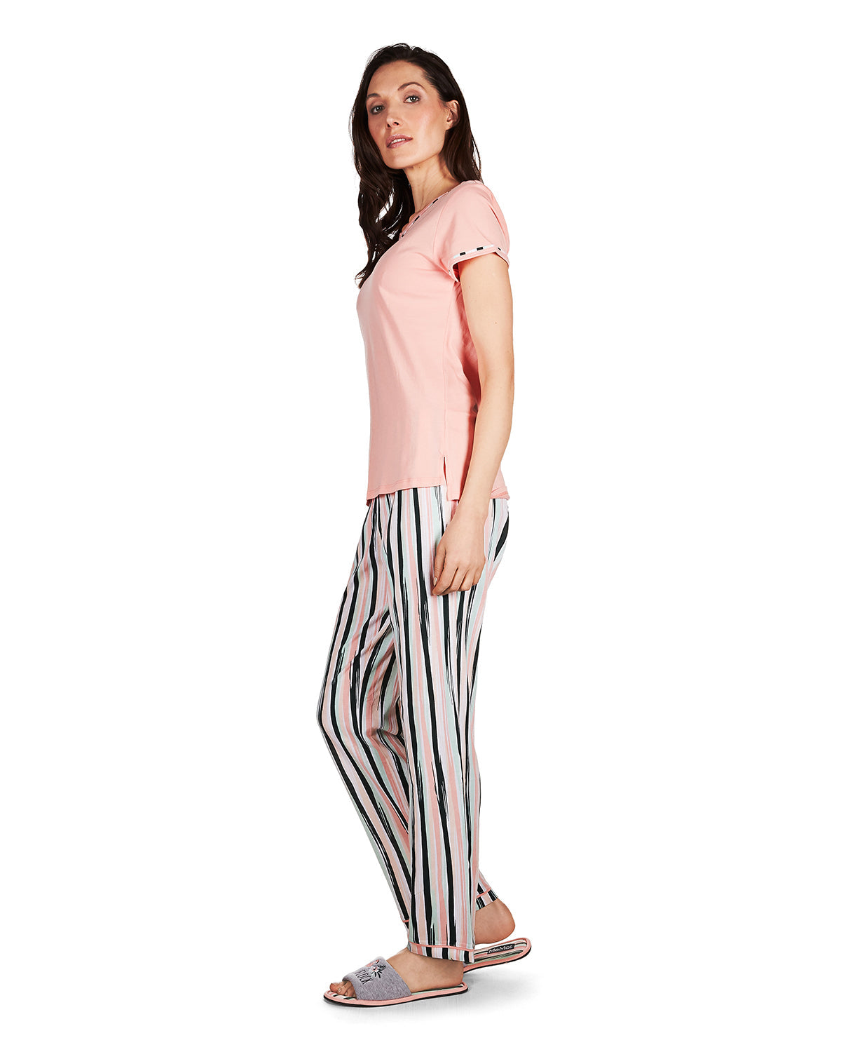 Women's Get Tropical T-Shirt and Striped Pants Pajama Set - Charming Charlie