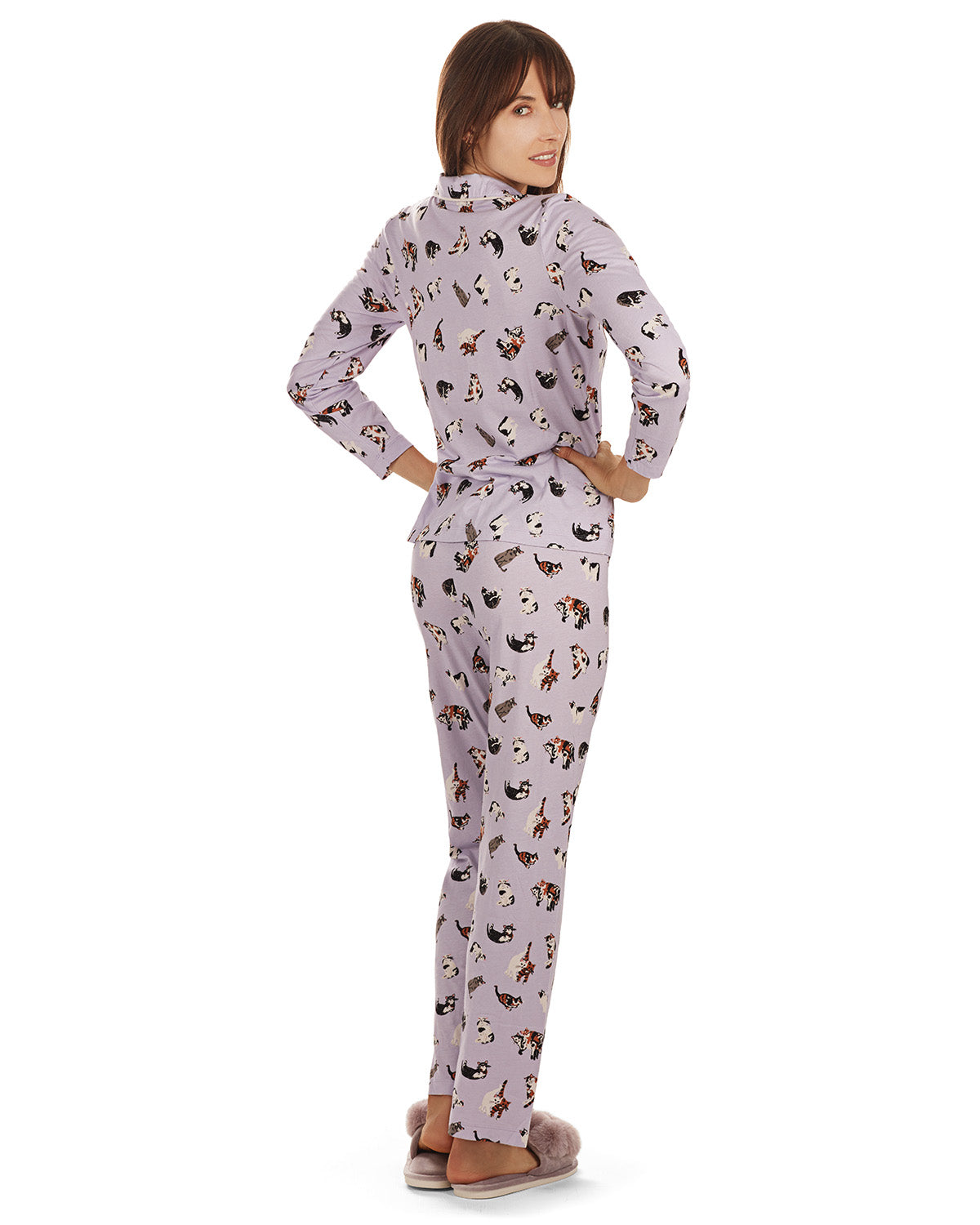 Women's Crazy Cats Notch Collar Cotton Blend Pant Pajama Set - Charming Charlie