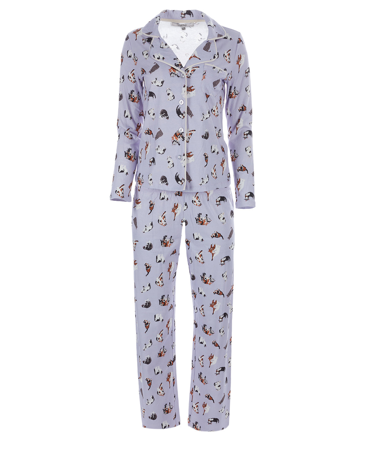 Women's Crazy Cats Notch Collar Cotton Blend Pant Pajama Set - Charming Charlie