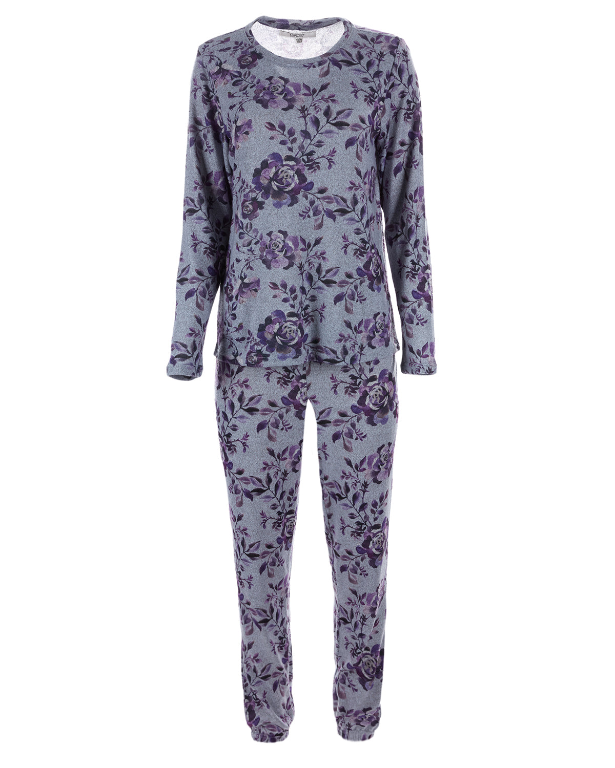 2 Piece Women's Purple Blossom Long Sleeve and Tapered Pant Pajama Set - Charming Charlie