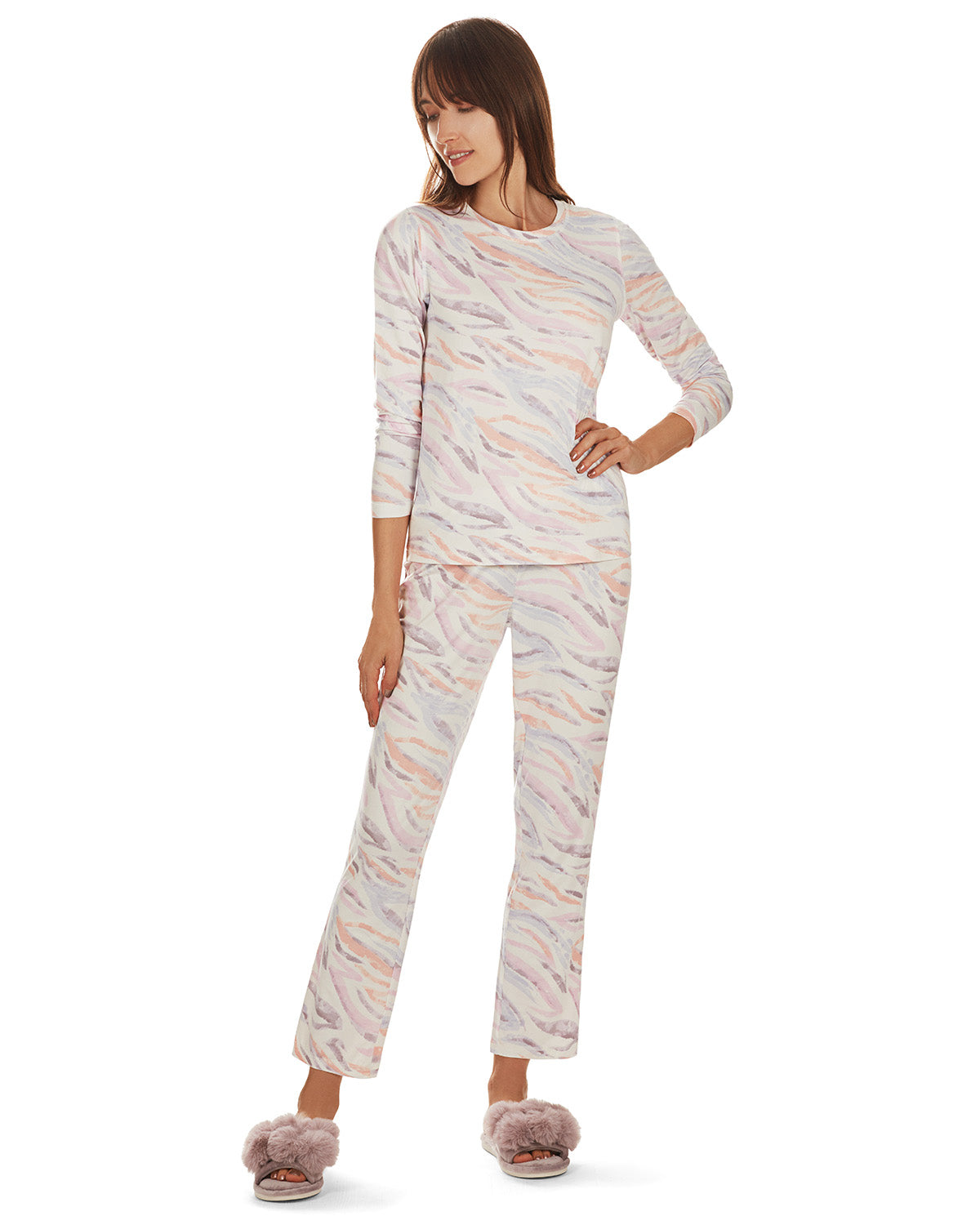 Women's Pastel Zebra Long Sleeve Pajama Set - Charming Charlie