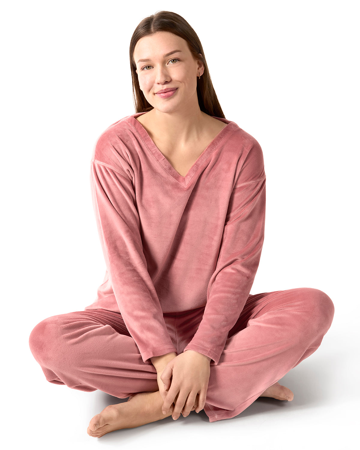 2 Piece Women's Velour V-Neck Sweatshirt Lounge Set - Charming Charlie