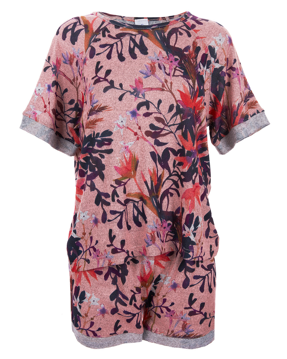 2 Piece Women's Floral Paradise T-Shirt and Shorts Pajama Set - Charming Charlie