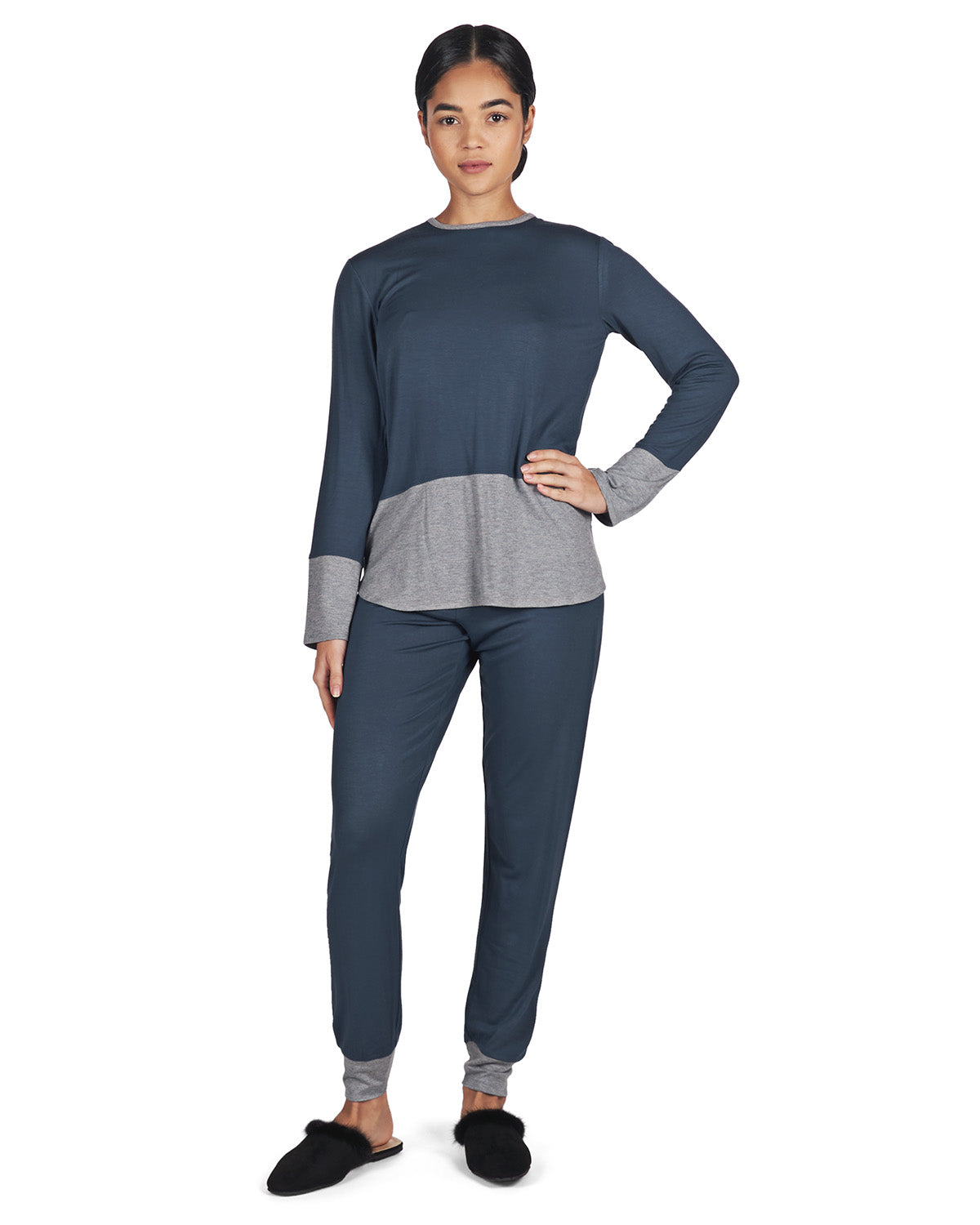 2 Piece Women's Two Tone Blue and Gray Pajama Set - Charming Charlie