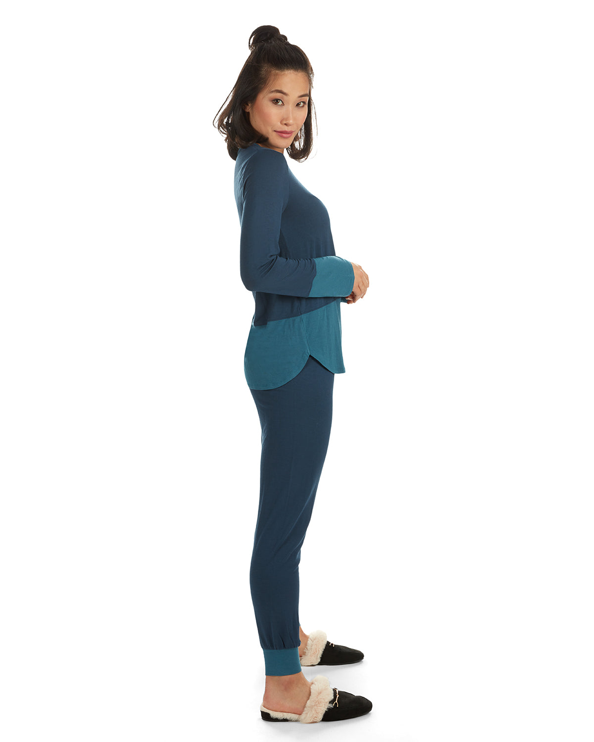 2 Piece Women's Two Tone Blue and Gray Pajama Set - Charming Charlie