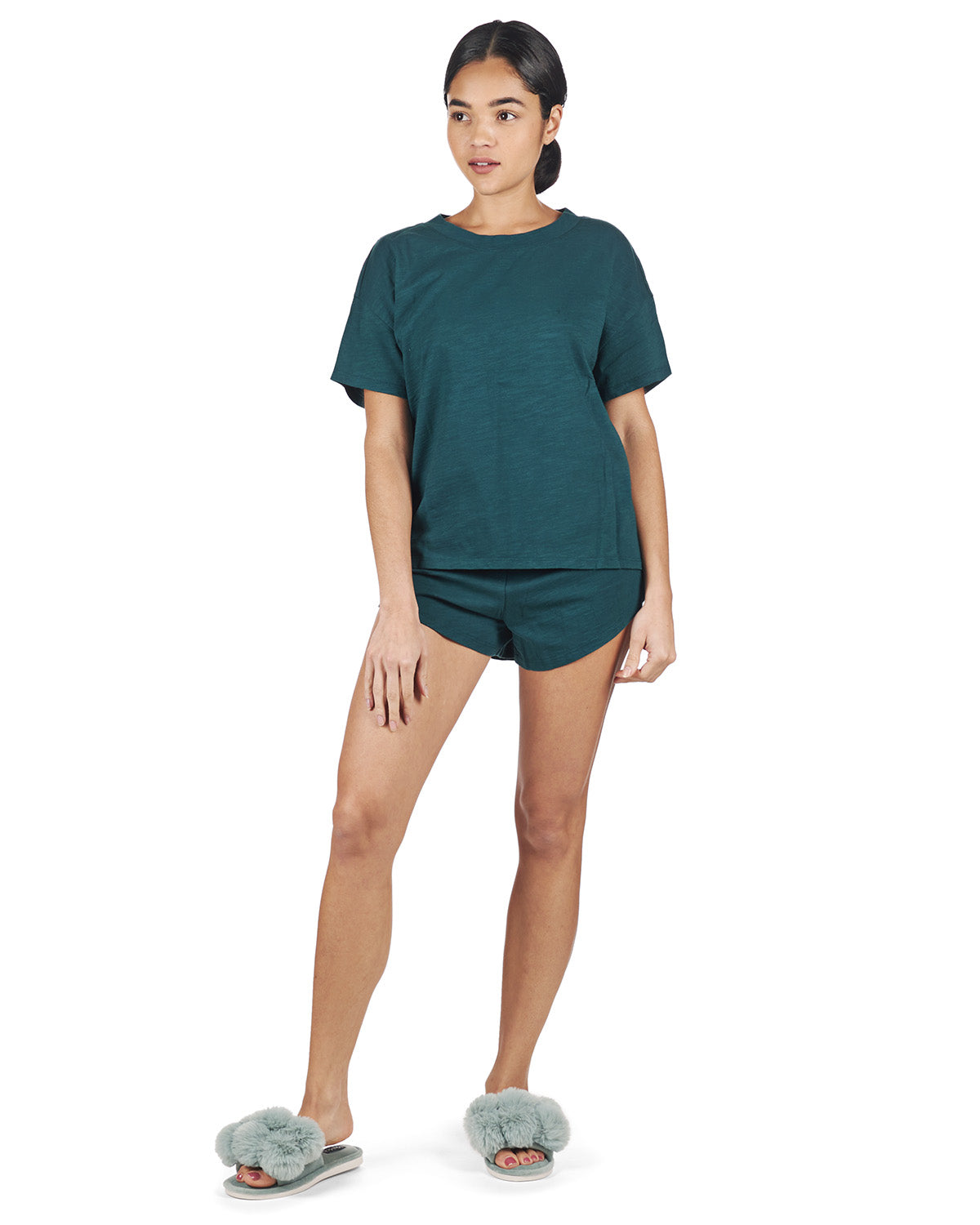 Women's Relaxed Fit 100% Cotton Slub Knit Short Set - Charming Charlie
