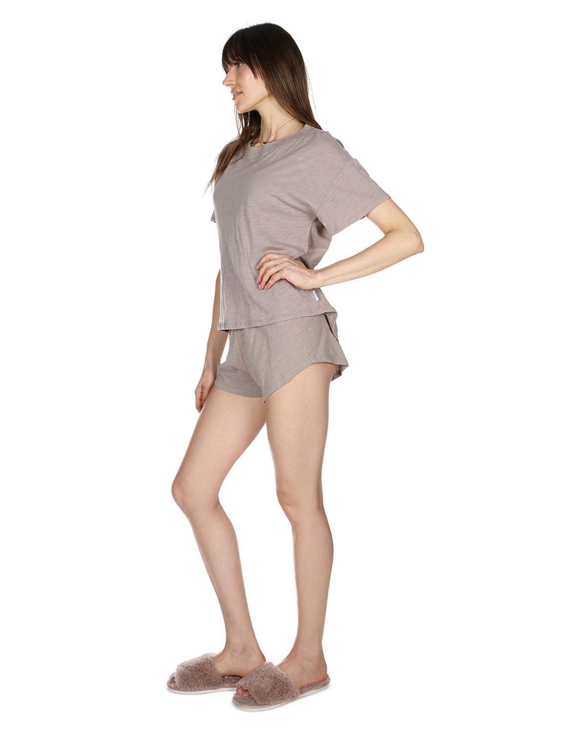 Women's Relaxed Fit 100% Cotton Slub Knit Short Set - Charming Charlie