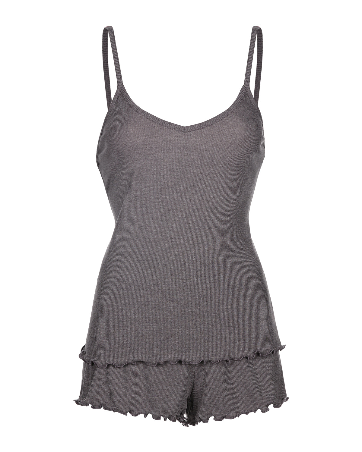 Women's Ruffled Lettuce Edge Rib Tank Top and Short Set - Charming Charlie