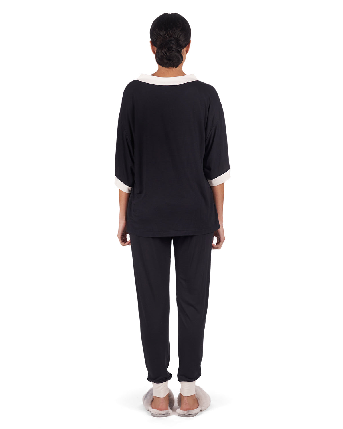 Women's Contrast Trim Loose Fit Modal Short Sleeve and Pants Set - Charming Charlie