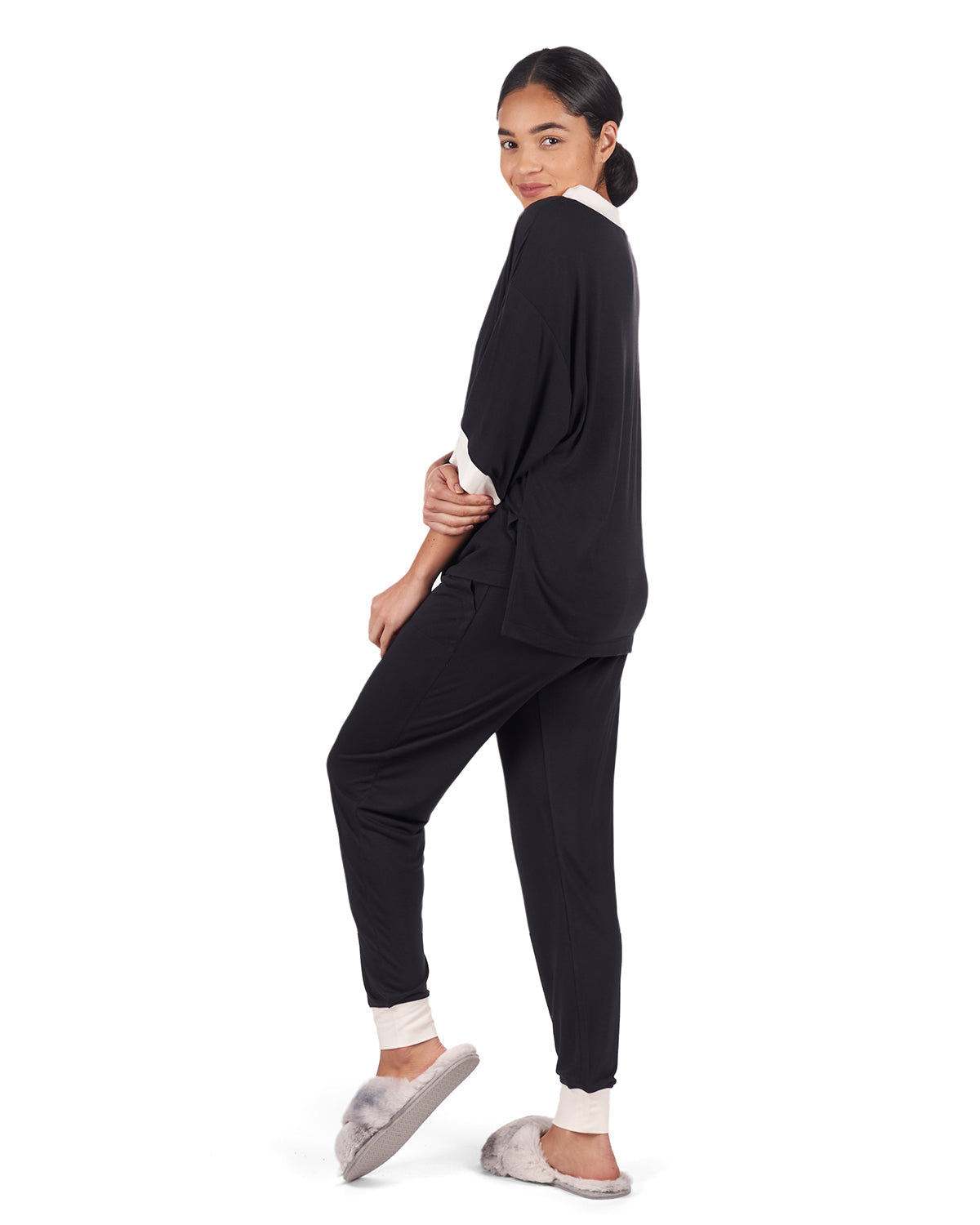 Women's Contrast Trim Loose Fit Modal Short Sleeve and Pants Set - Charming Charlie