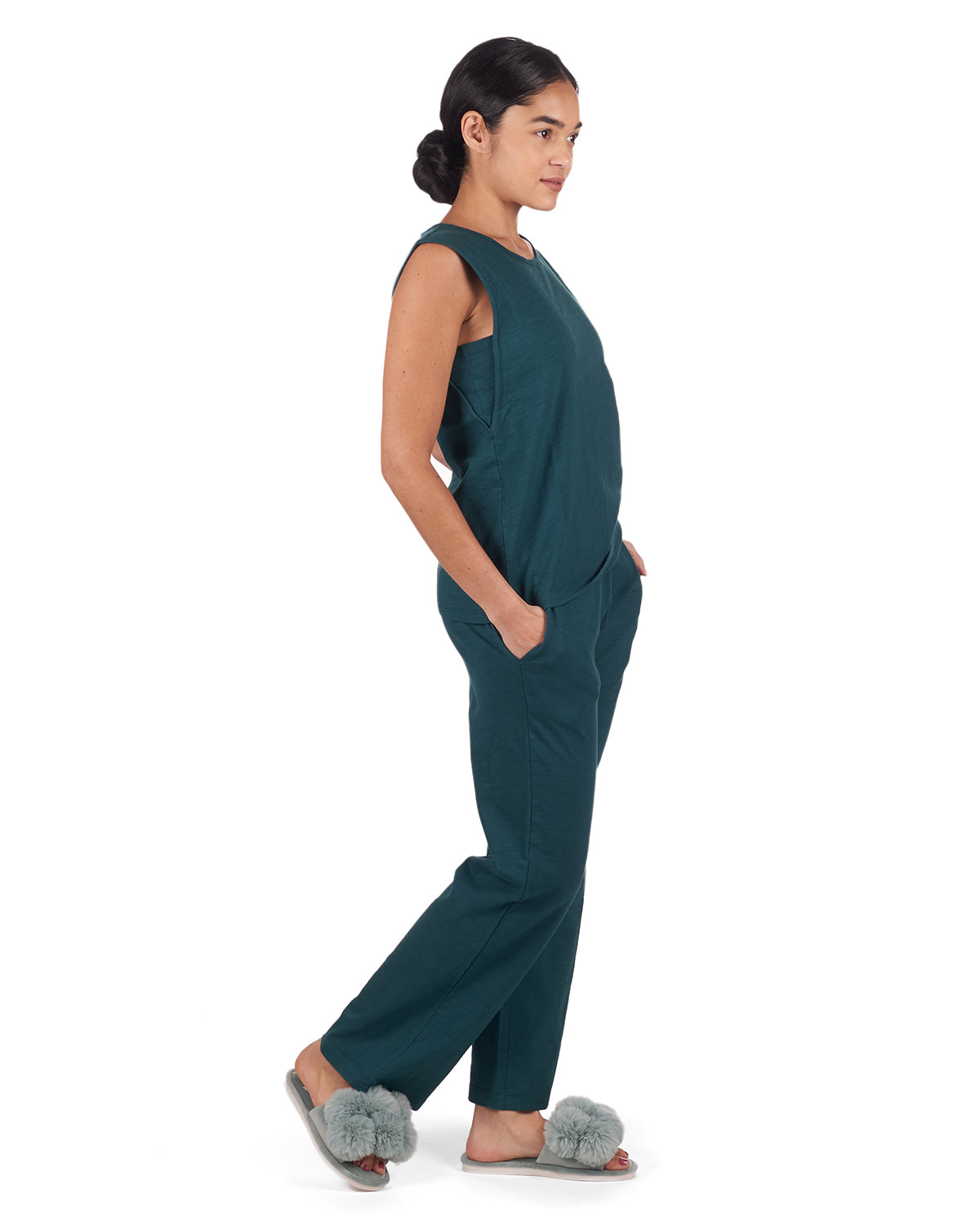 Women's Relaxed Fit 100% Cotton Slub Knit Pants and T-Shirt Set - Charming Charlie