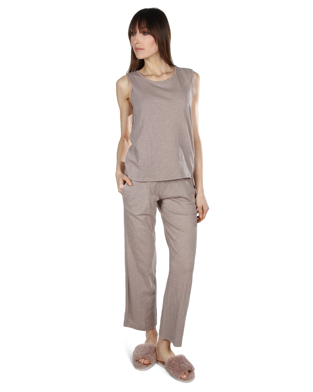 Women's Relaxed Fit 100% Cotton Slub Knit Pants and T-Shirt Set - Charming Charlie