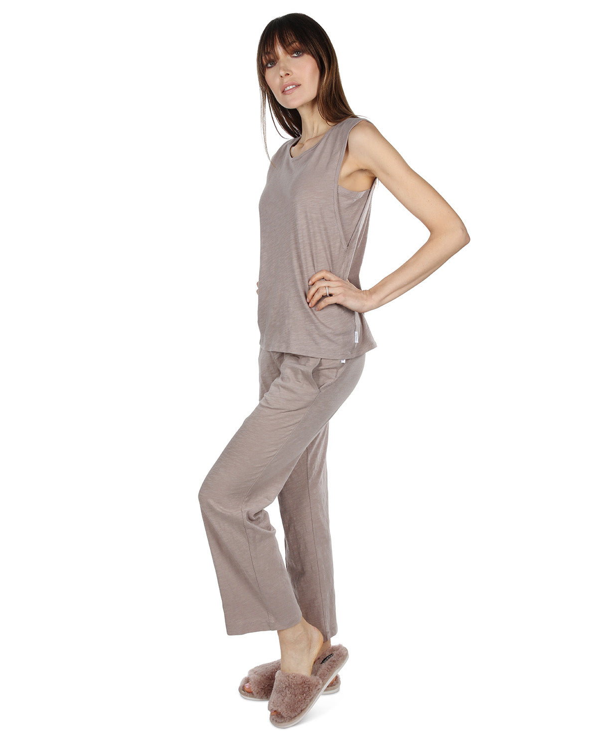 Women's Relaxed Fit 100% Cotton Slub Knit Pants and T-Shirt Set - Charming Charlie