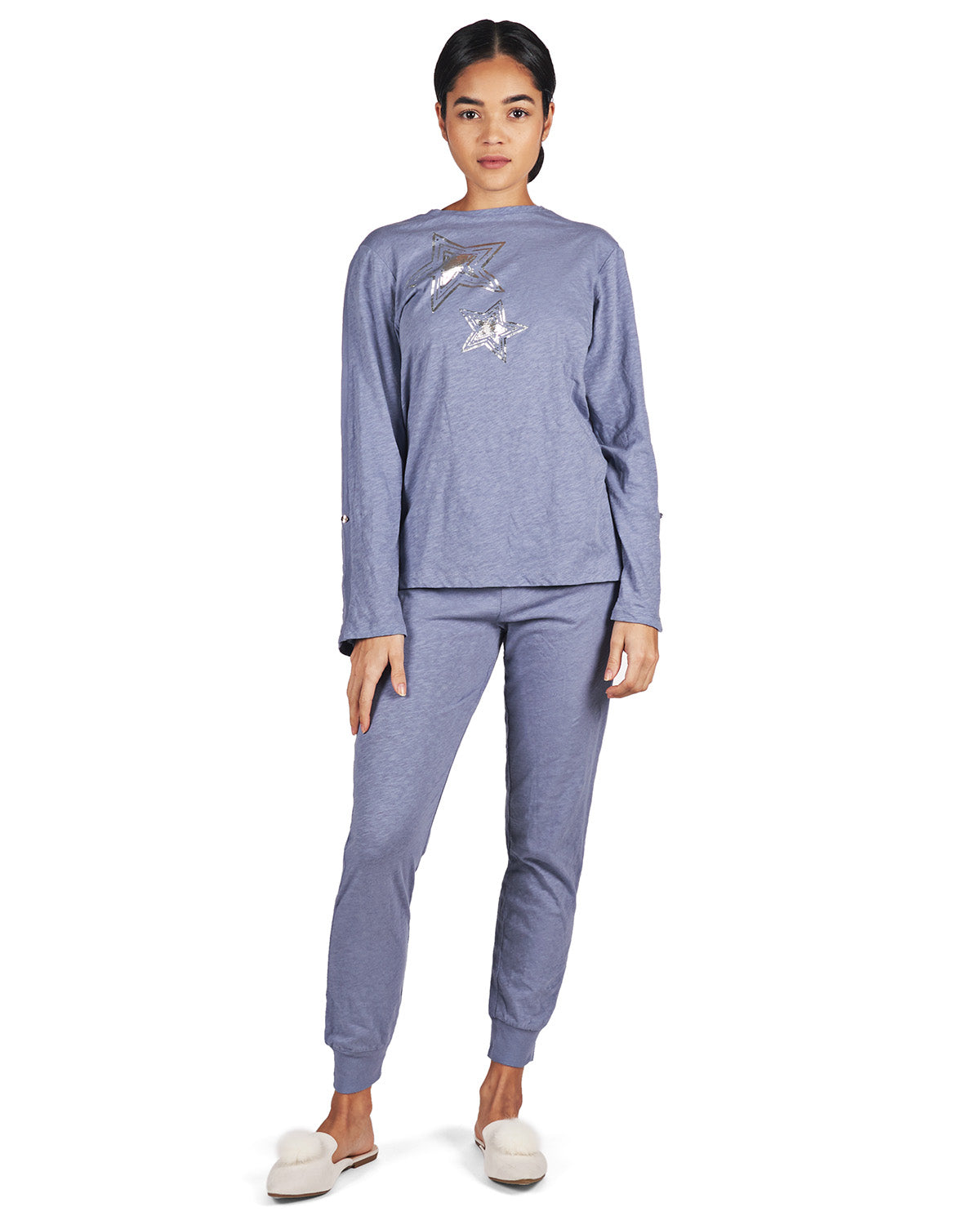 Women's 100% Cotton Slub Knit Metallic Star Accent Pajama Set - Charming Charlie