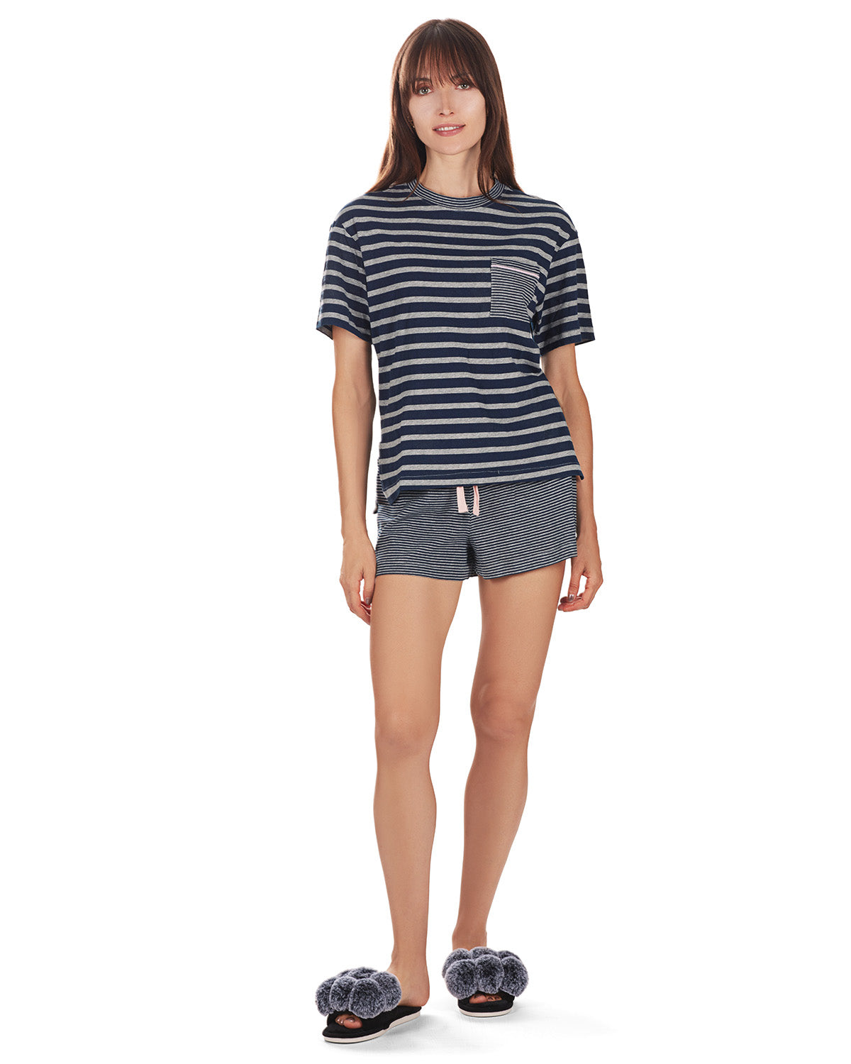 Women's Stripe Tee Cotton Blend Pajama Set - Charming Charlie