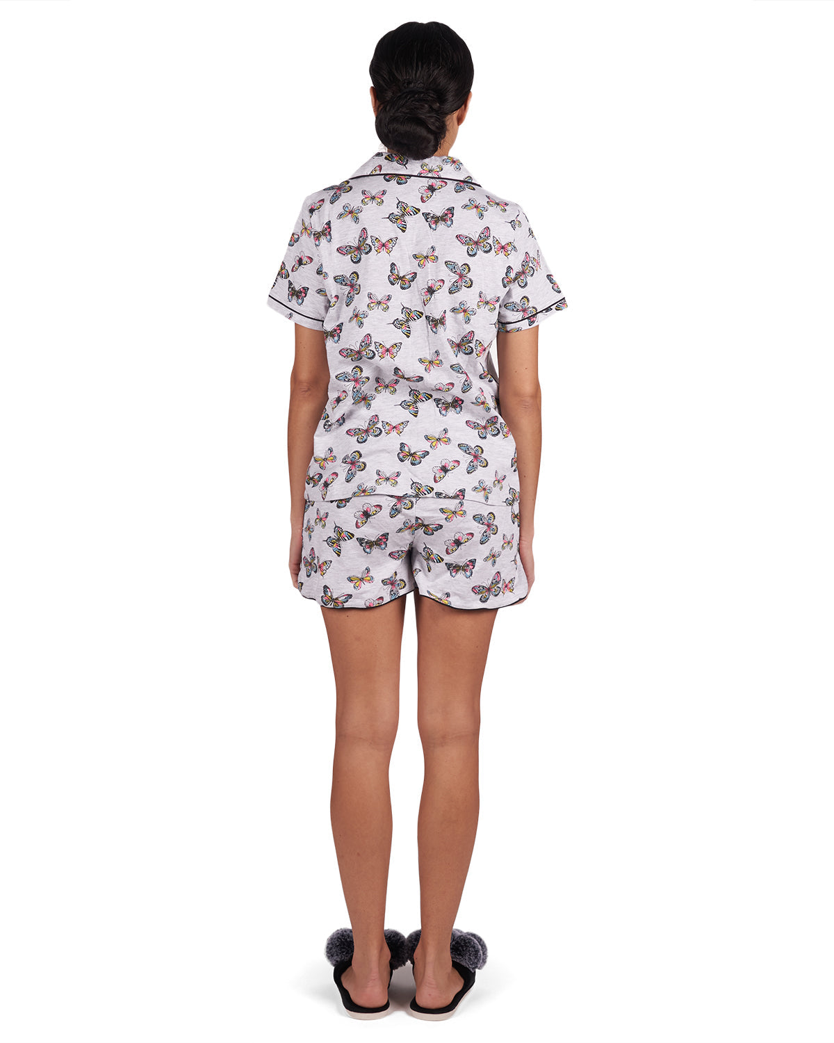 Women's Butterfly Notch Collar Cotton Blend Pajama Set - Charming Charlie