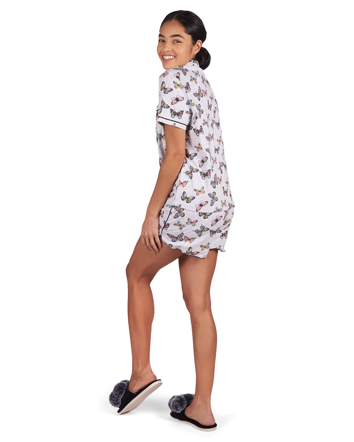 Women's Butterfly Notch Collar Cotton Blend Pajama Set - Charming Charlie
