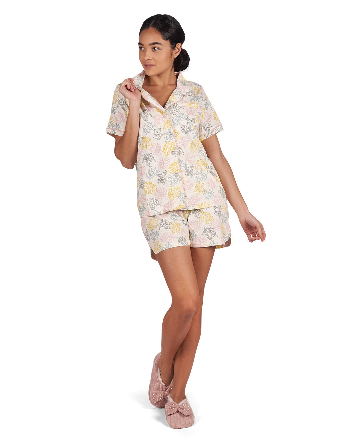 Women's Coral Reef Notch Collar Cotton Blend Pajama Set - Charming Charlie